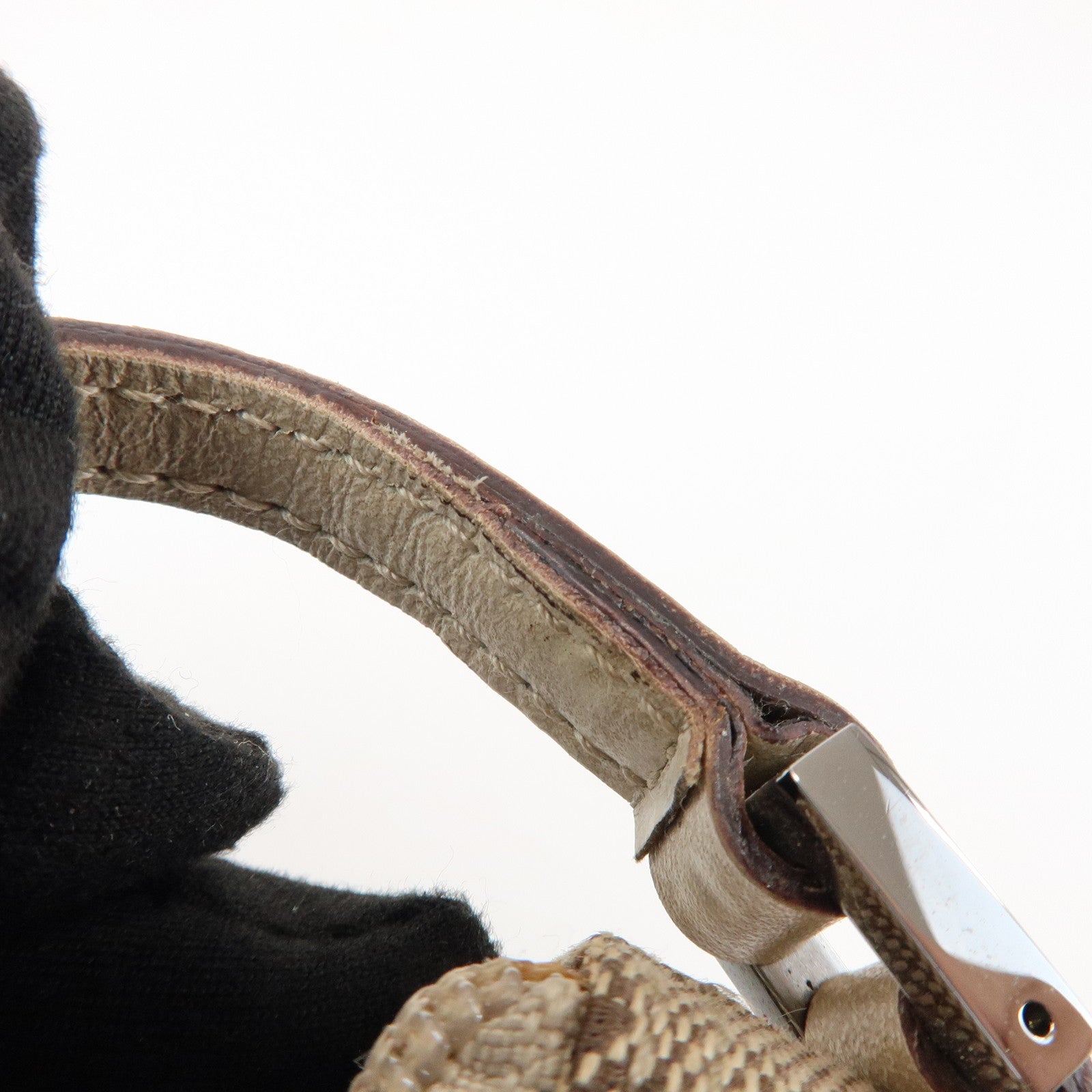 GUCCI Boat Bag GG Canvas Leather Pouch Hand Bag Beige Brown 07198