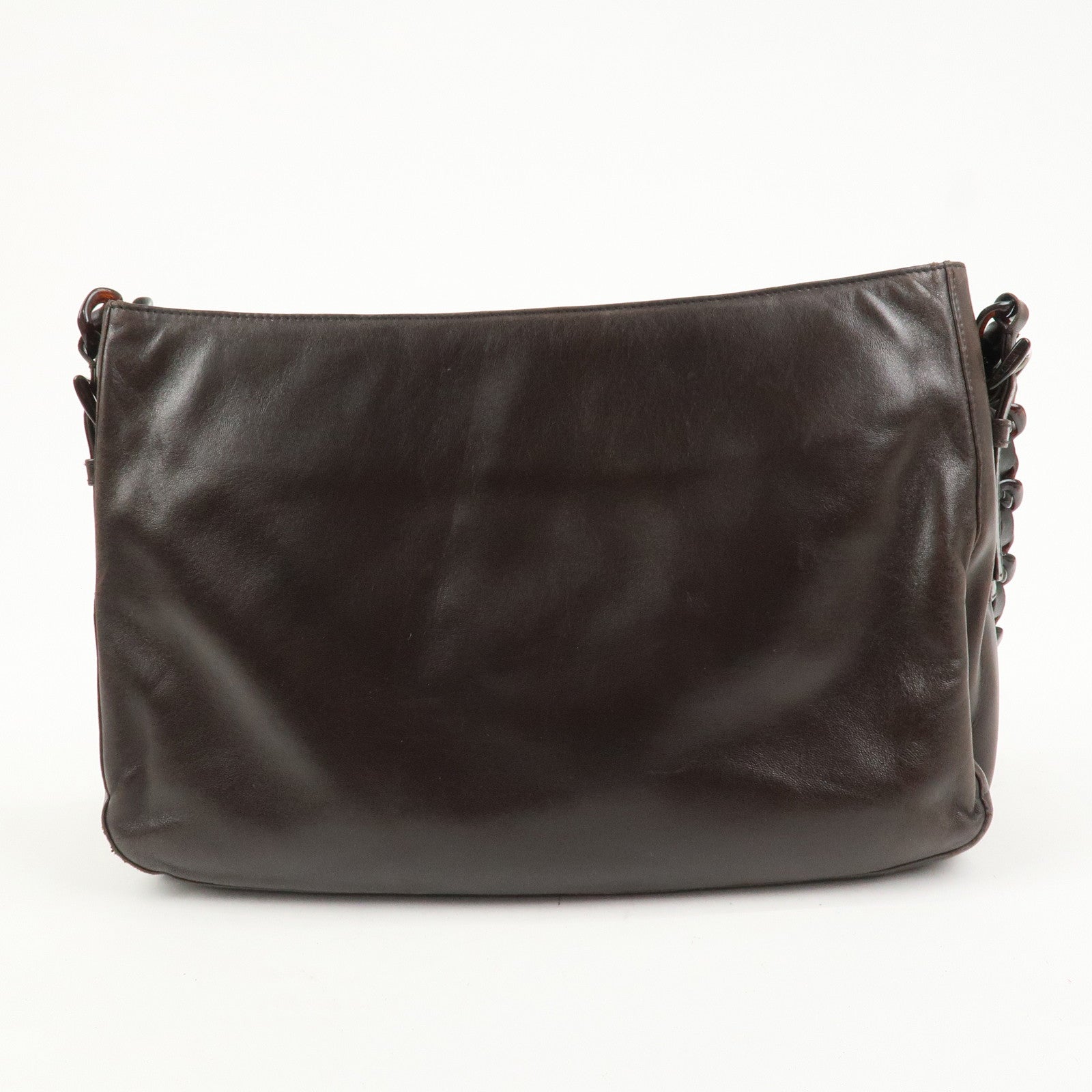PRADA Logo Suede Leather Plastic Chain Shoulder Bag Brown