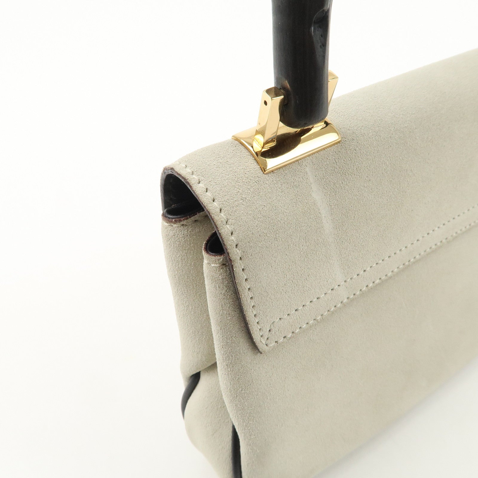 GUCCI Bamboo Suede Shoulder Bag Hand Bag Light Gray 001.4047