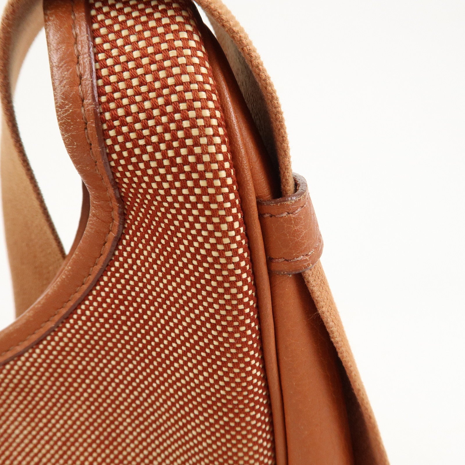 HERMES Toile Ash Leather □B Stamped Sac Shoulder Bag Brown