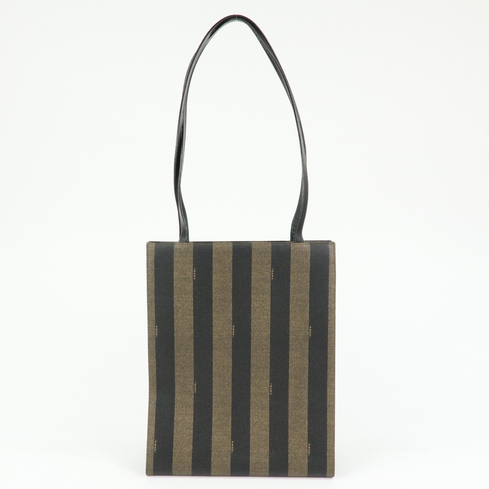 FENDI Pequin PVC Leather Tote Bag Shoulder Bag Black Brown 259980