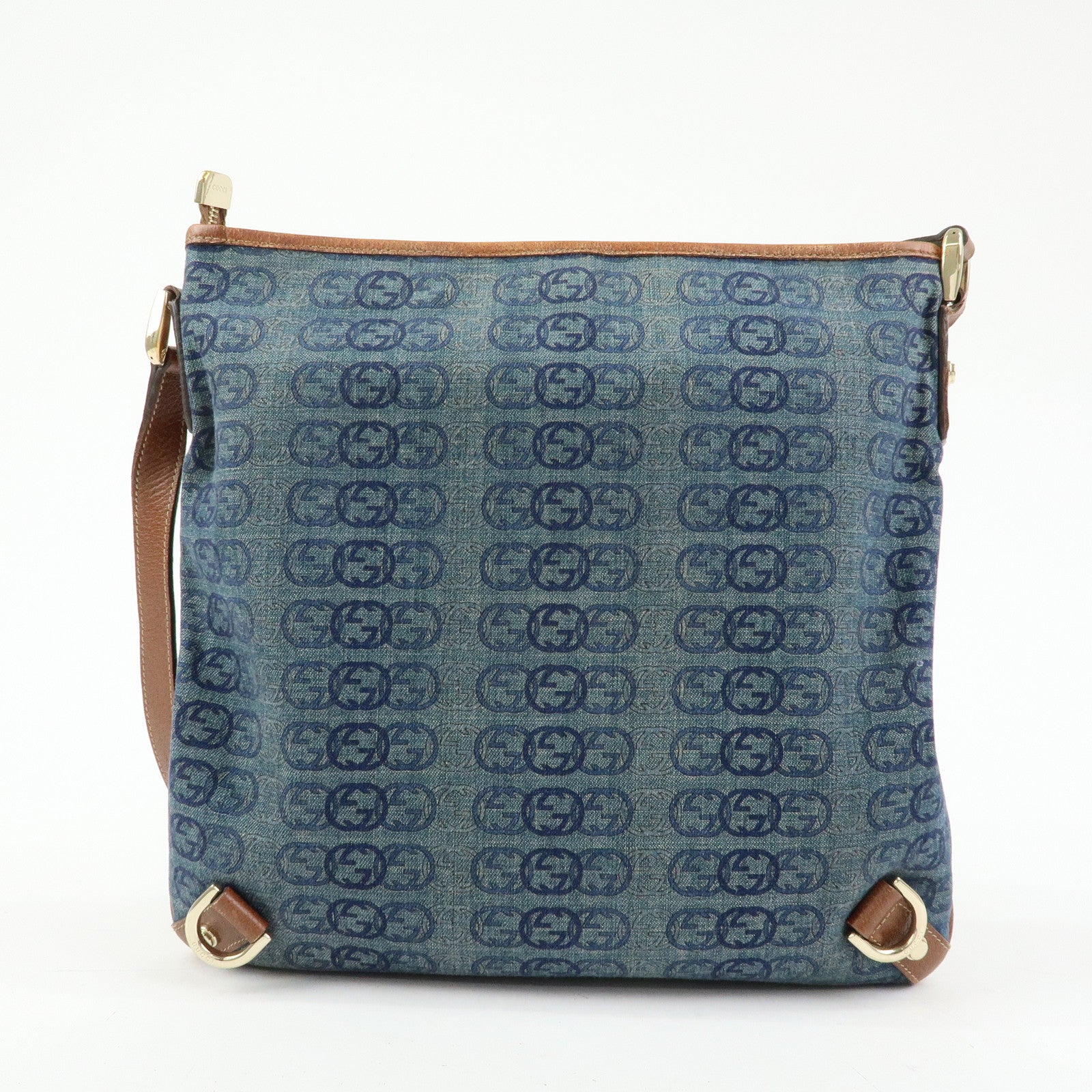 GUCCI Abbey Denim Leather Shoulder Bag Crossbody Bag Blue 131326