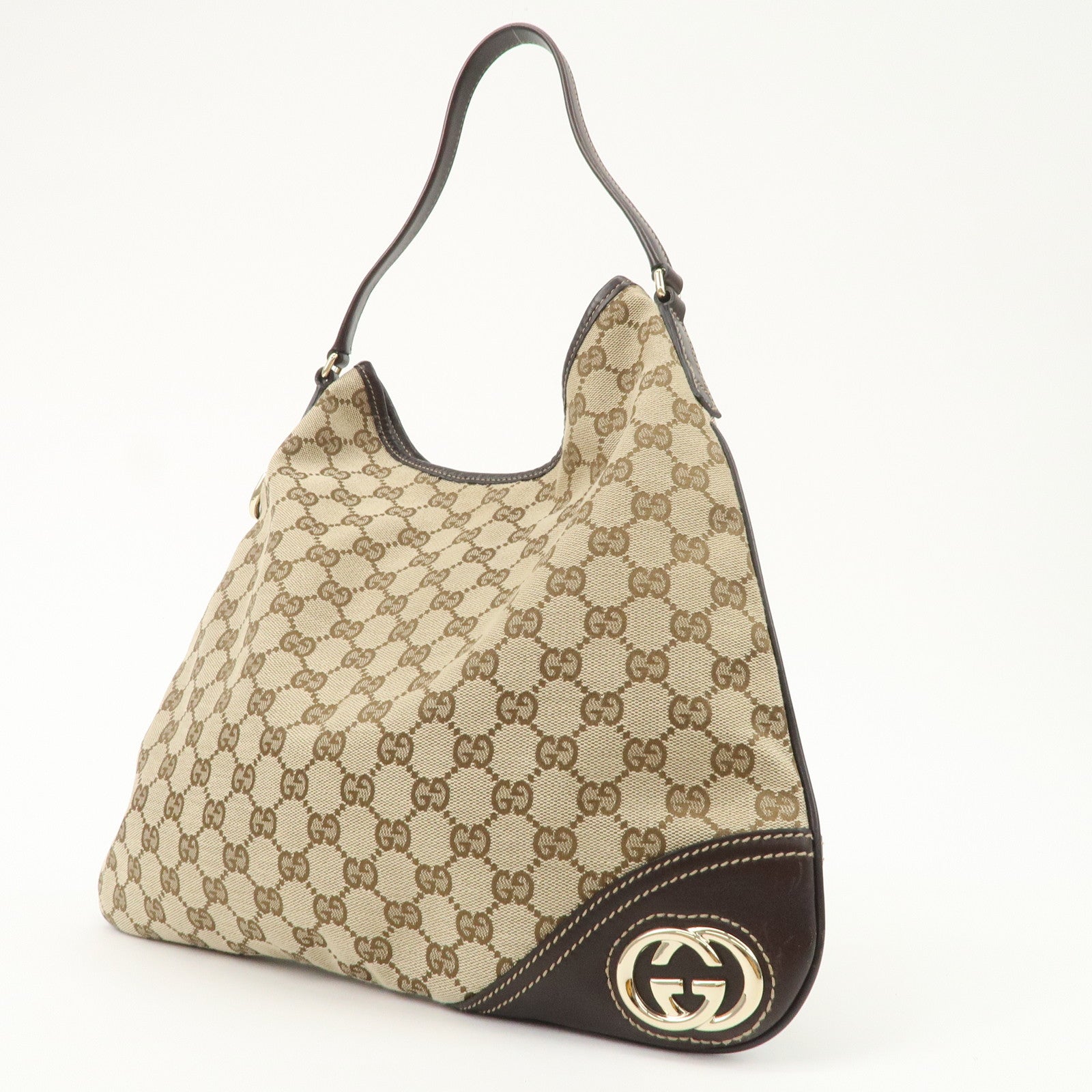 GUCCI New Britt GG Canvas Leather Shoulder Bag Beige Brown 169947