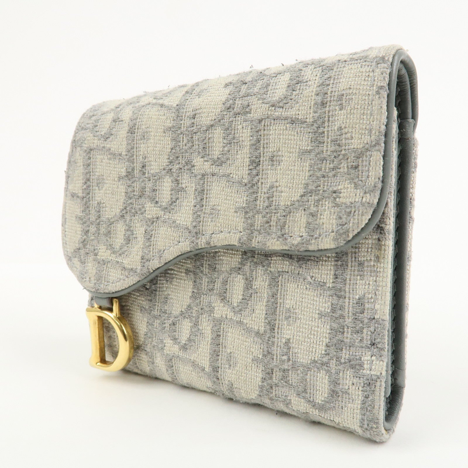 Christian Dior Trotter Saddle Tri-fold Compact Wallet Gray