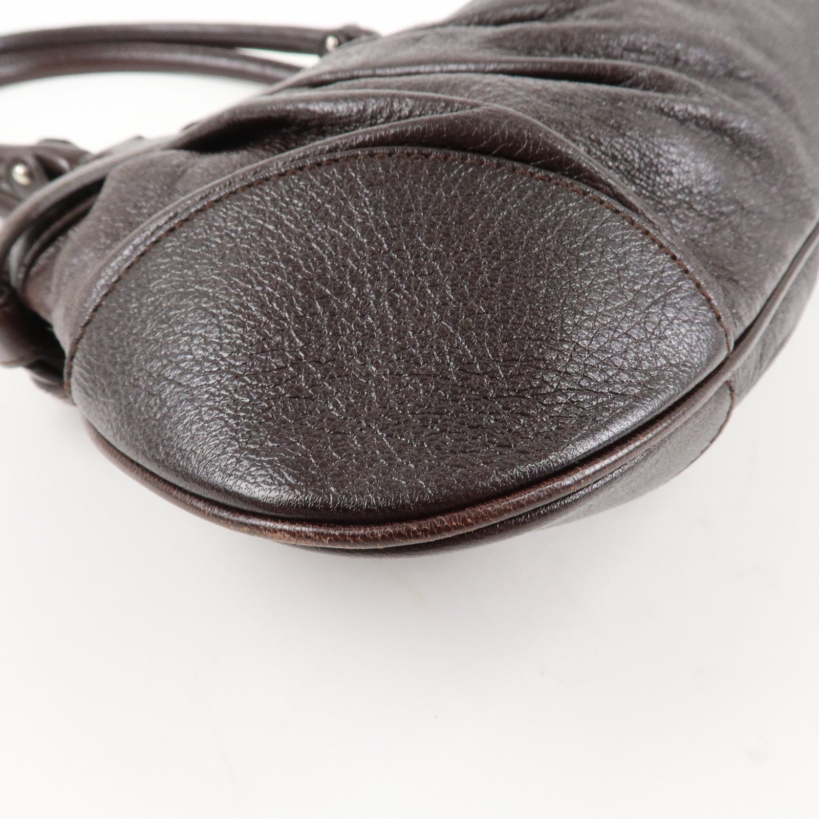 Ferragamo Ganchini Leather Shoulder Bag Hand Bag Dark Brown Used