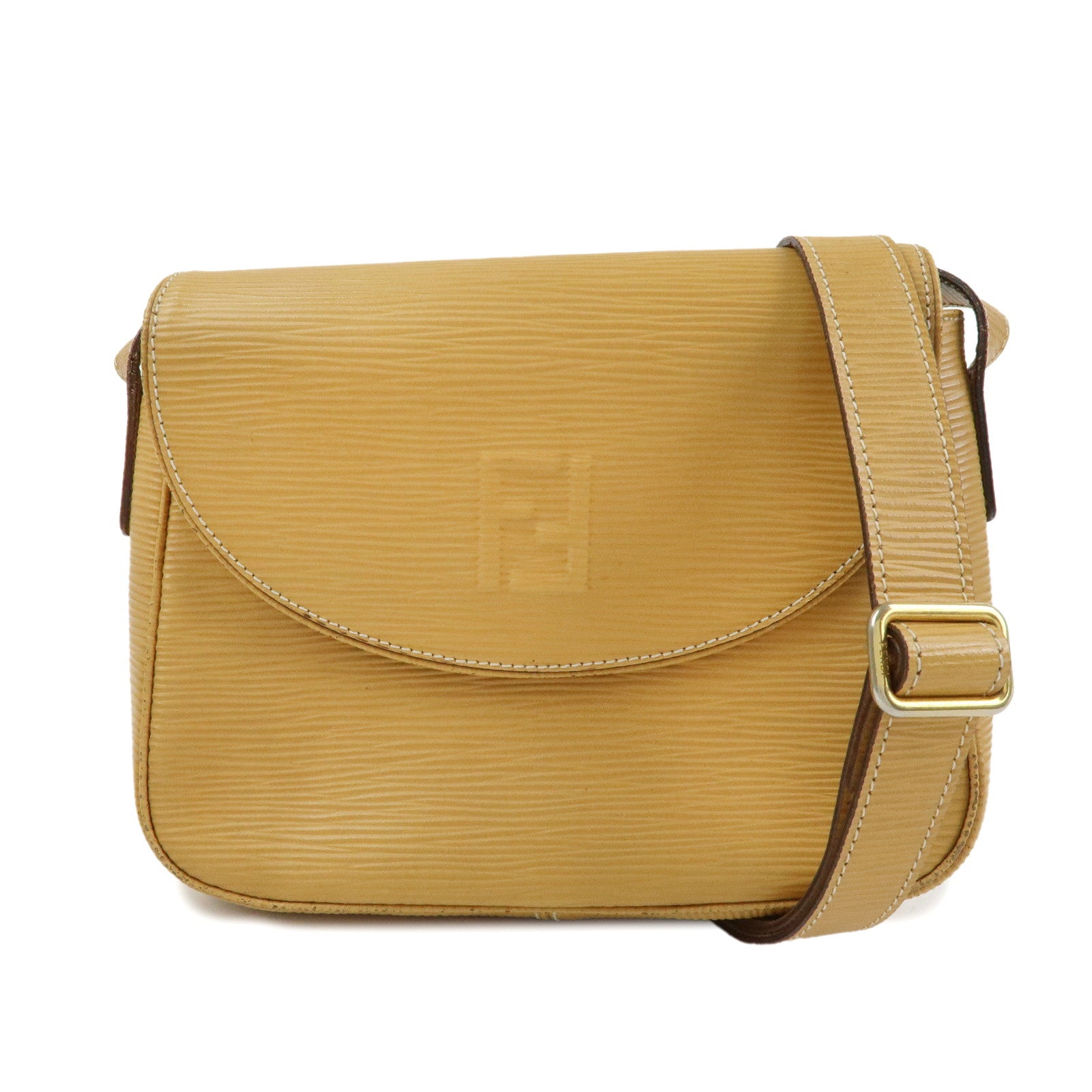 FENDI Logo Leather Shoulder Bag Crossbody Bag Yellow