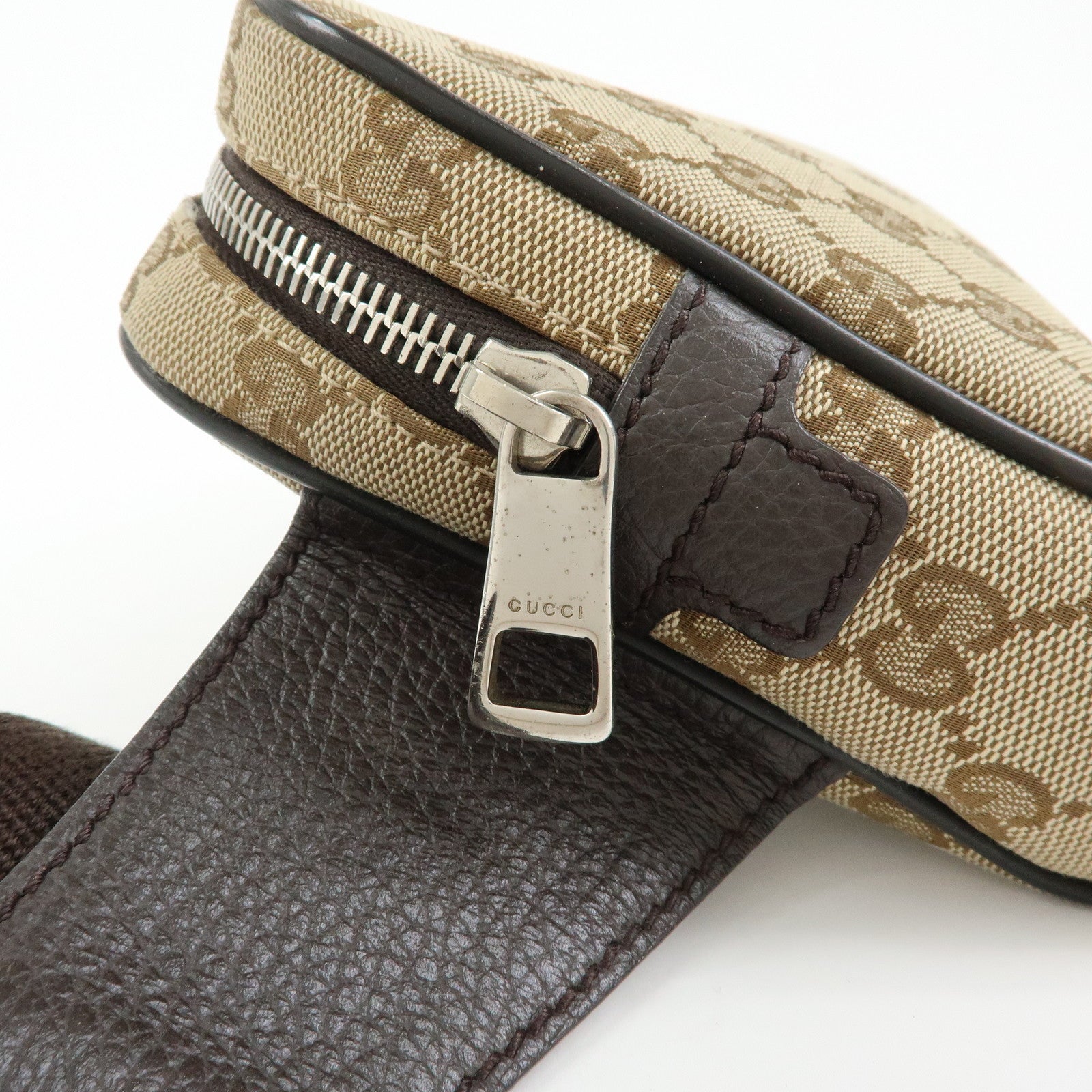 GUCCI GG Canvas Leather Waist Pouch Body Bag Beige Brown 449174