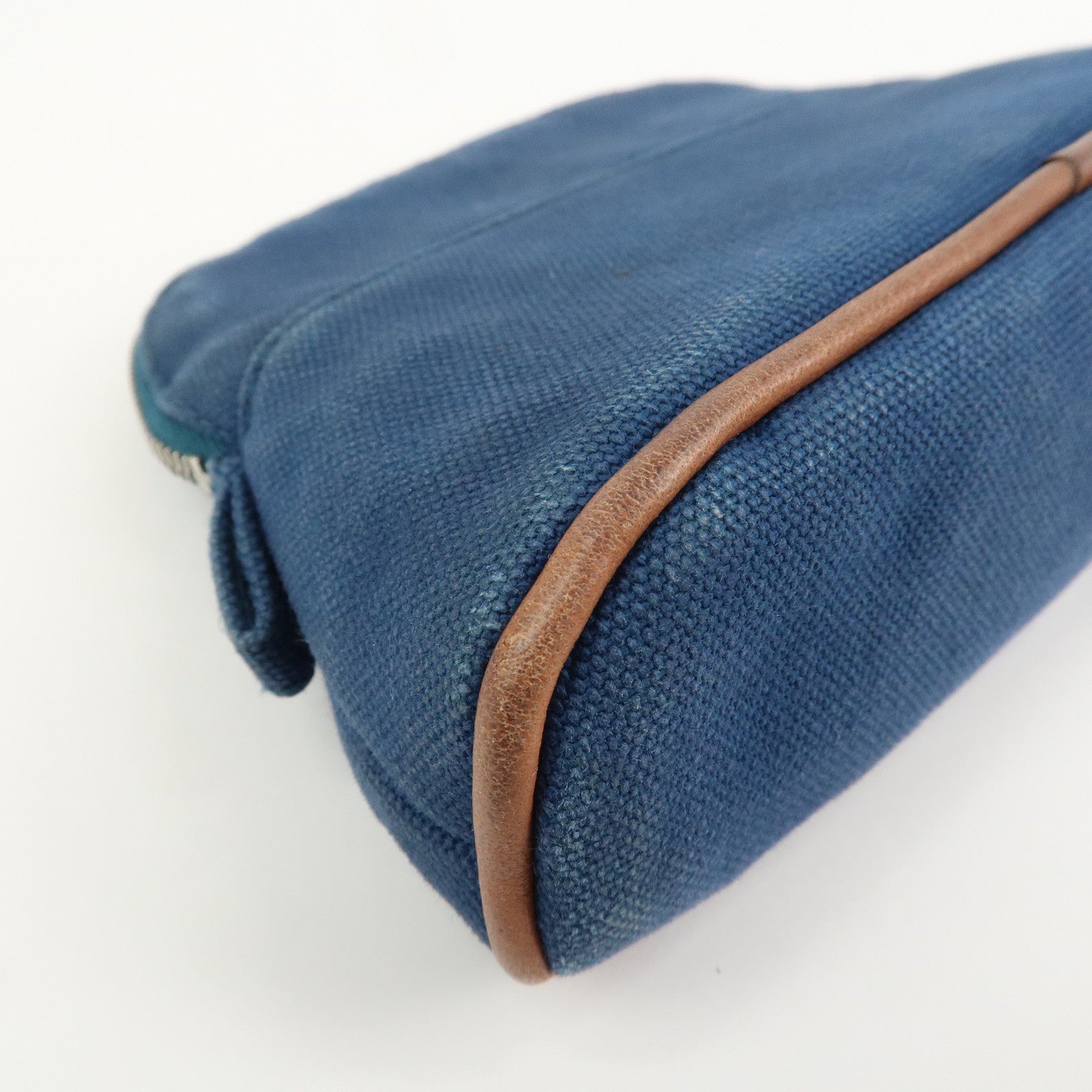 HERMES Canvas Leather Bolide Mini Mini 16 Pouch Cosmetic Pouch Navy
