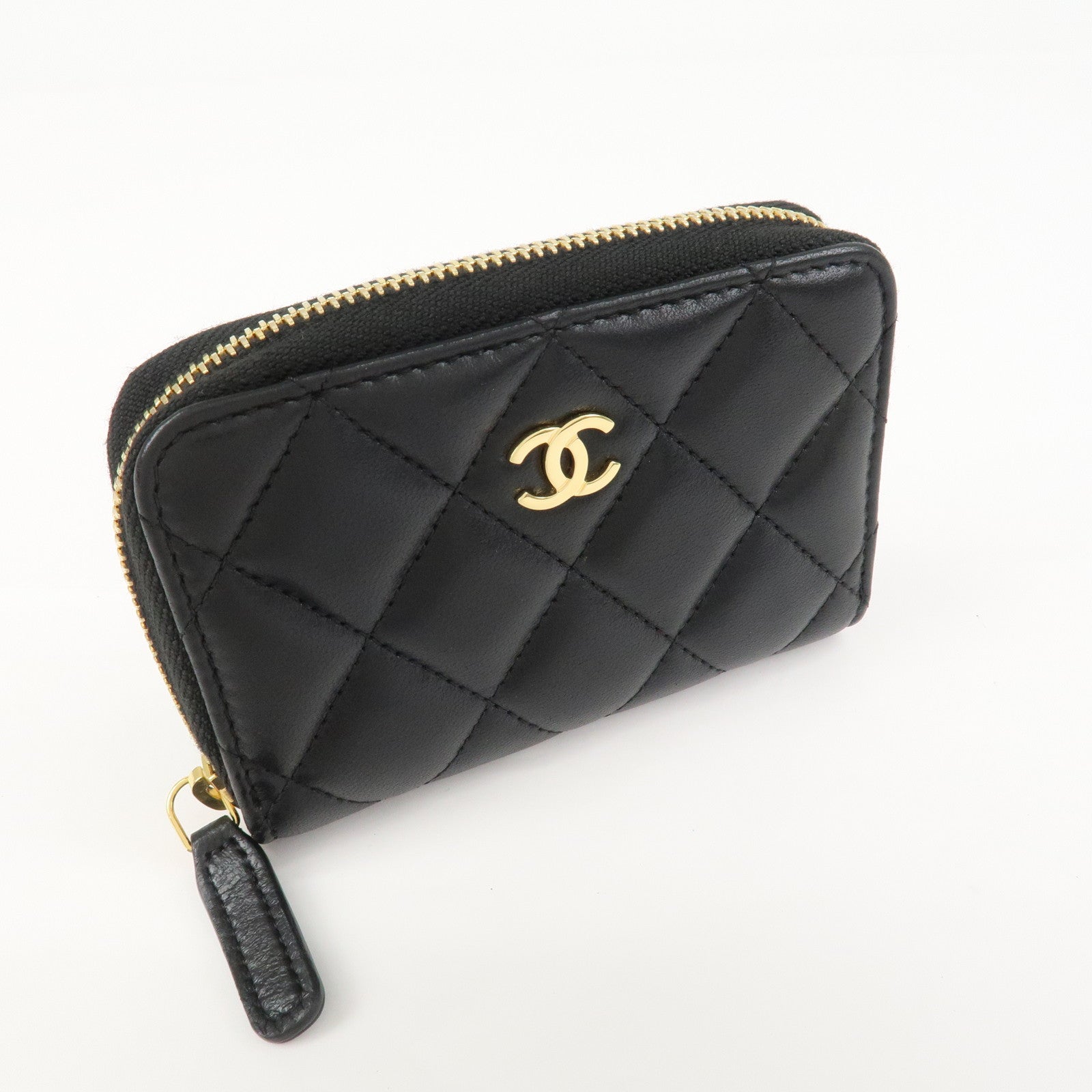 CHANEL Matelasse Lamb skin Classic Zippy Coin Case Black AP0216