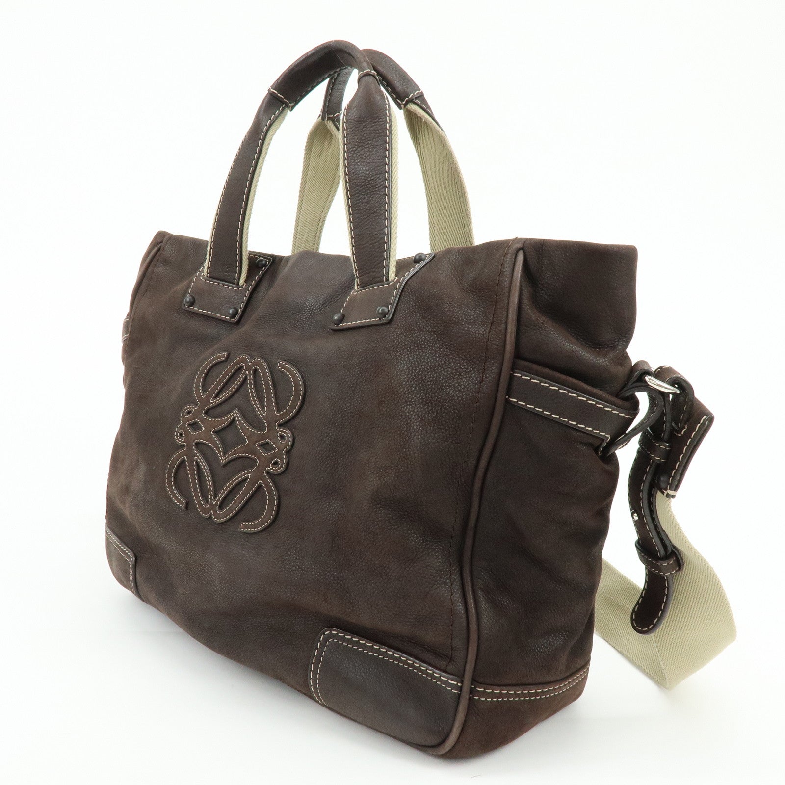 LOEWE Anagram Leather 2Way Bag Boston Bag Shoulder Bag Brown