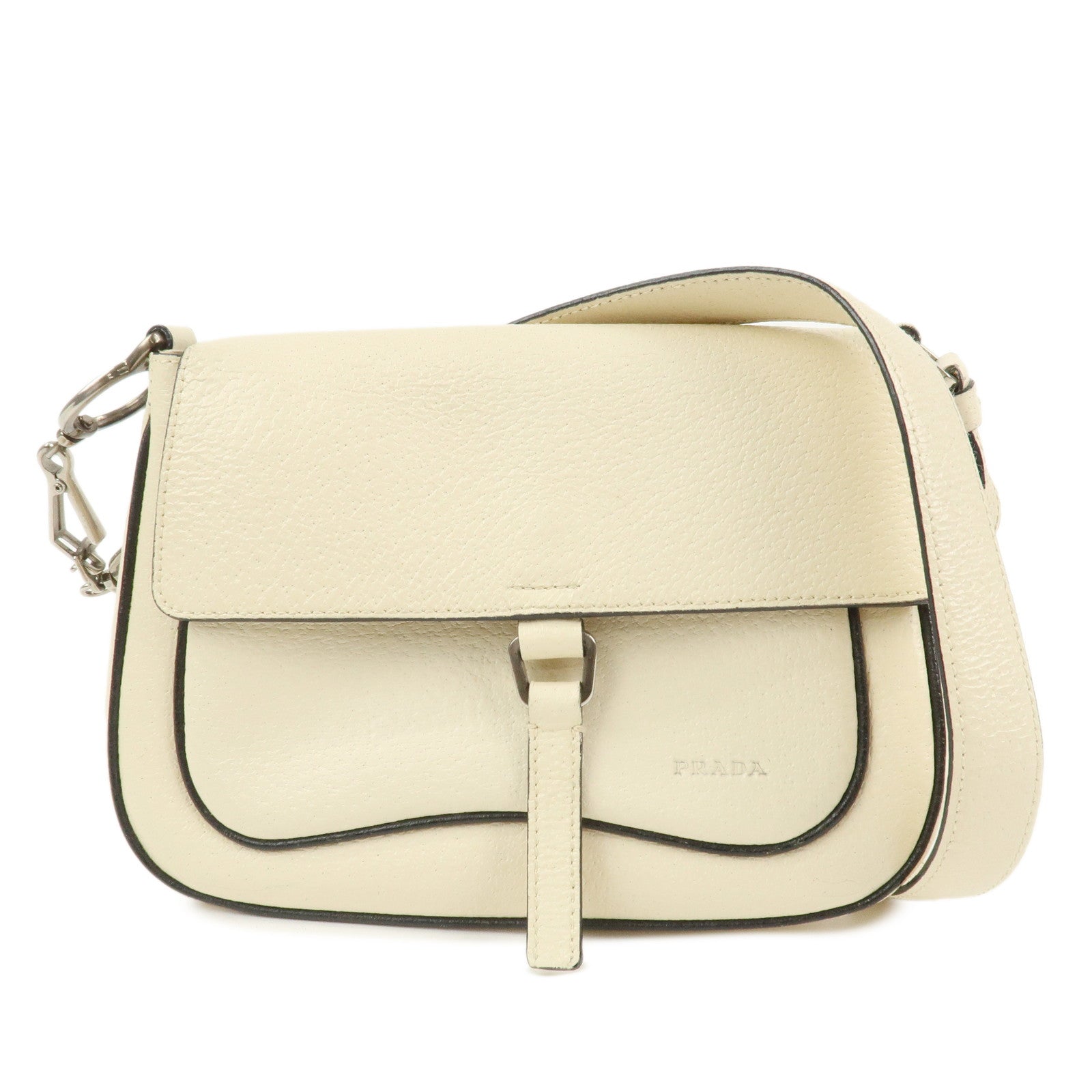 PRADA Logo Leather Shoulder Bag Hand Bag Ivory