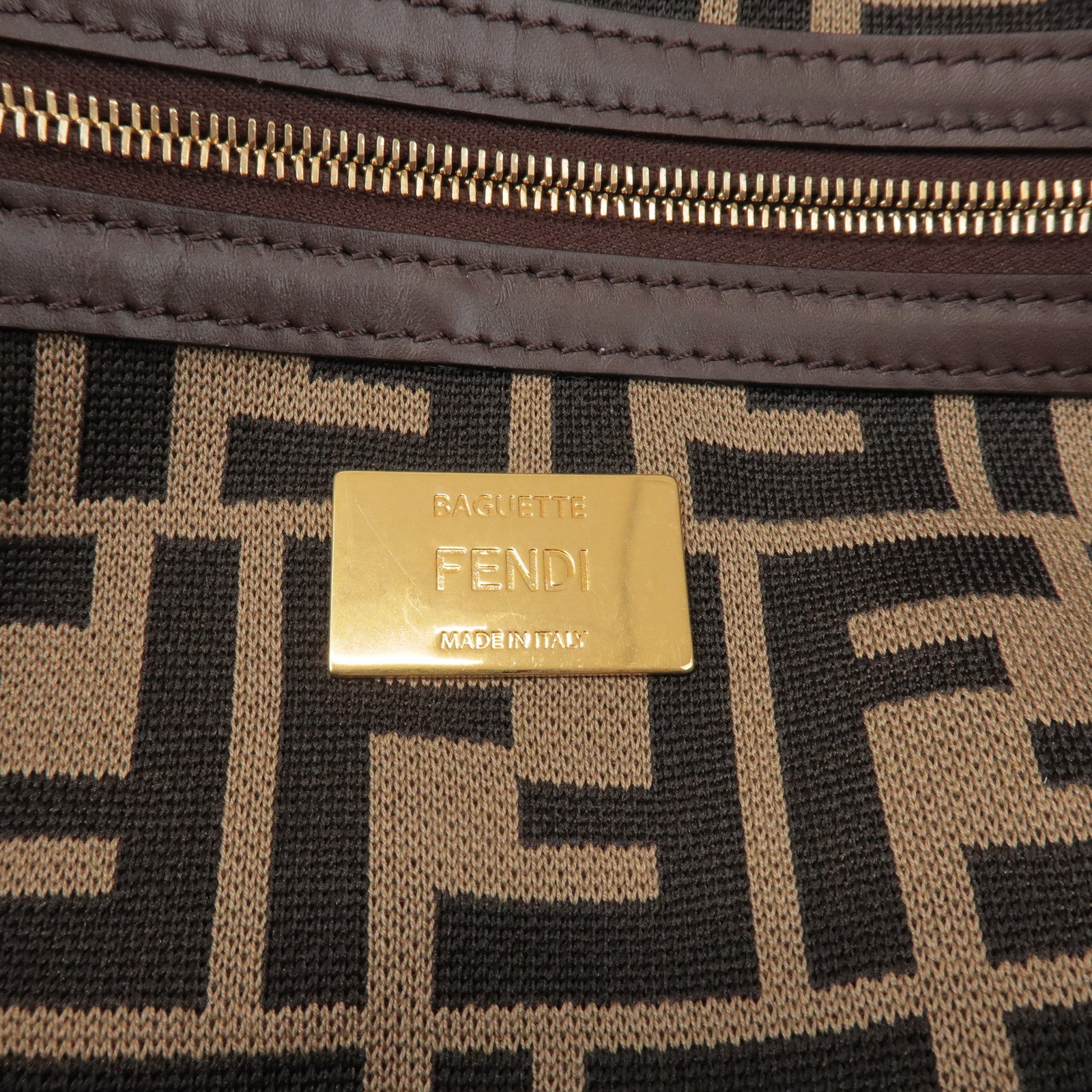 FENDI Zucca Knit Leather 2Way Shoulder Bag Baguette Grey SBR600