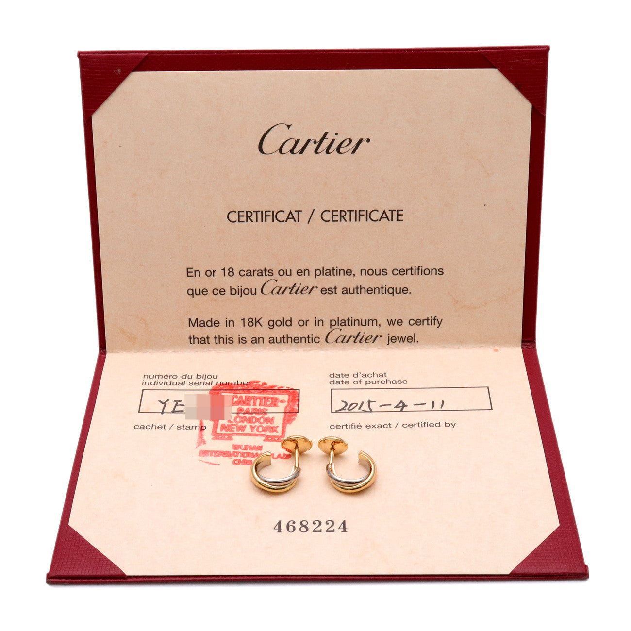 Cartier Trinity Earrings K18 750 White Gold Rose Gold Yellow Gold