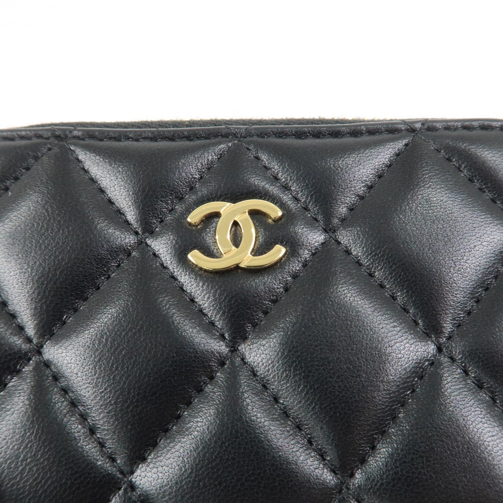 CHANEL Matelasse Lamb skin Classic Zippy Coin Case Black AP0216
