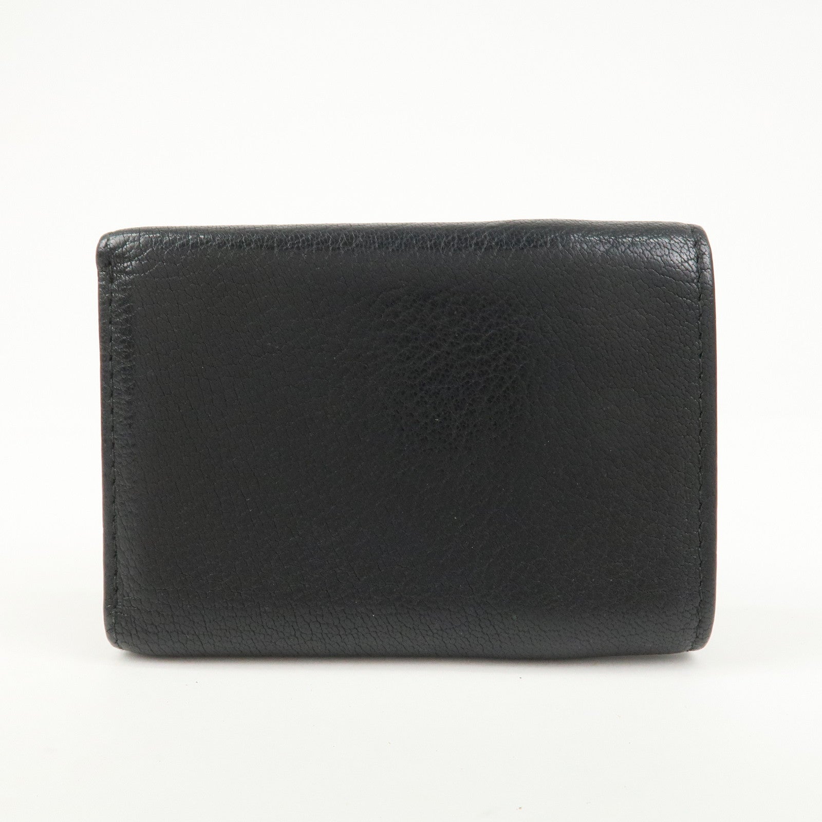 MIU MIU Logo Leather Tri-fold Compact Wallet Black 5MH020