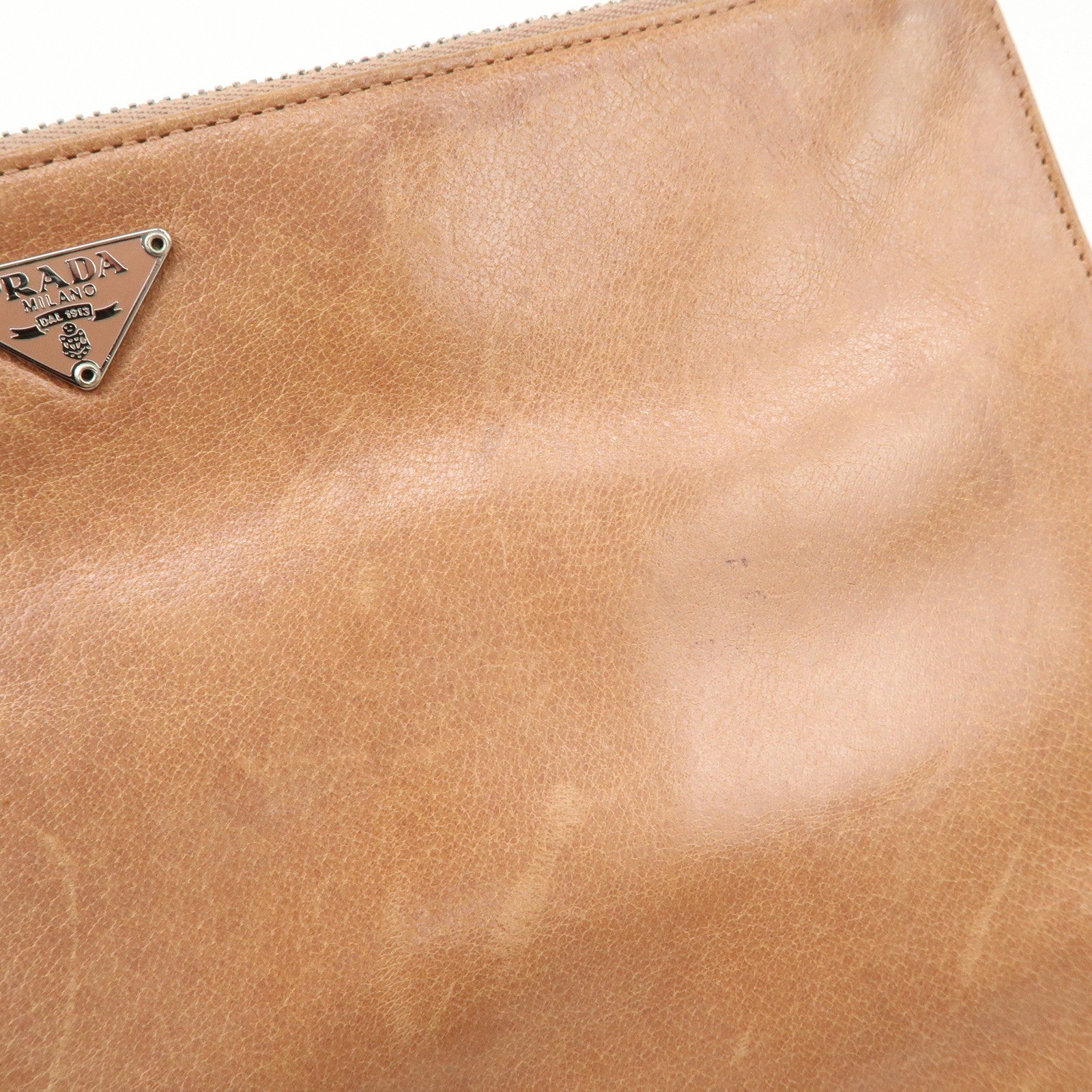 PRADA Triangle Logo Leather Shoulder Bag Hand Bag Brown Used