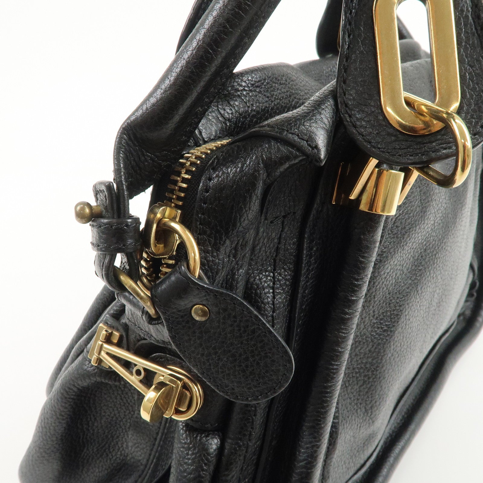 Chloe Paraty Logo Leather 2WAY Bag Shoulder Bag Hand Bag Black