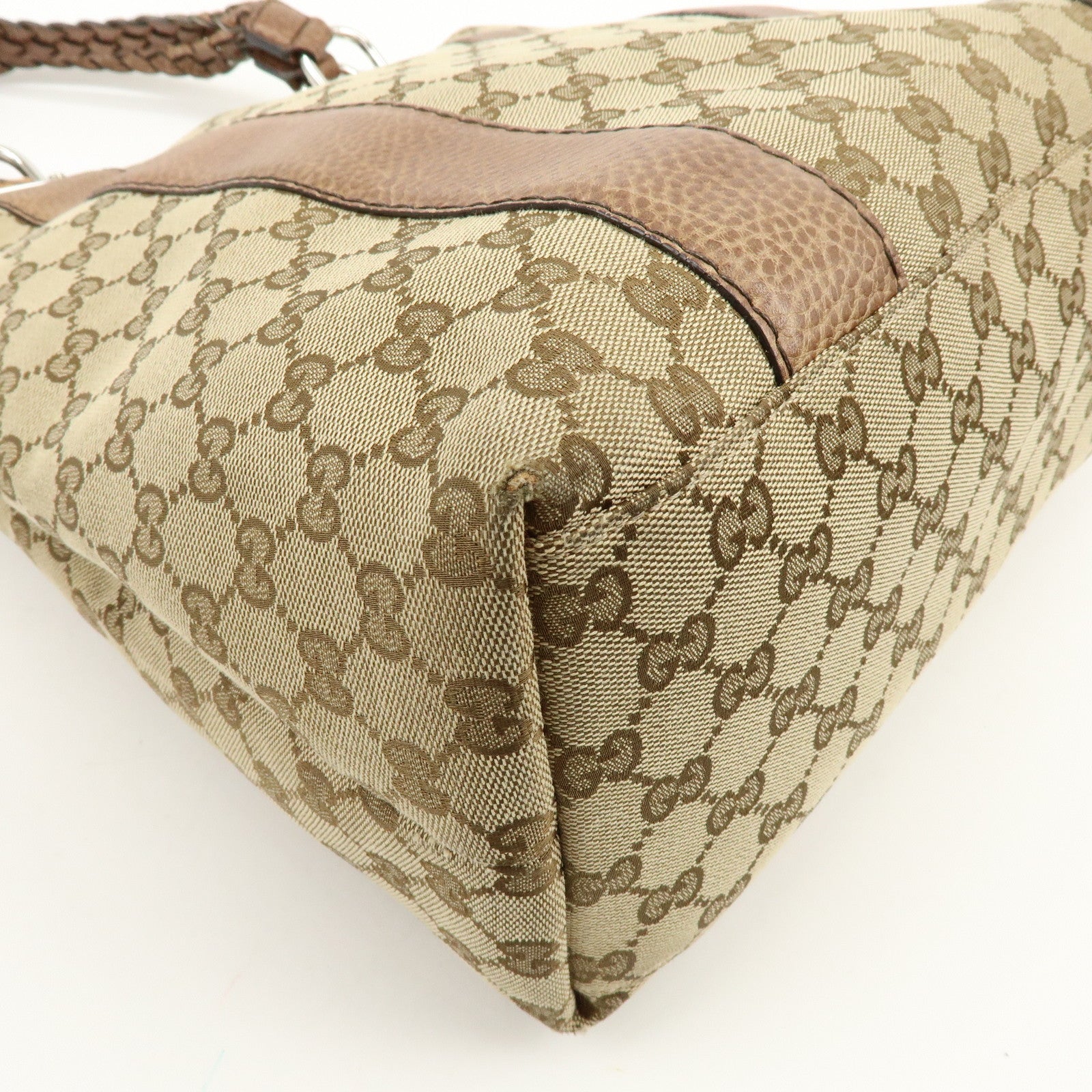 GUCCI Bamboo GG Canvas Leather Tote Bag Shoulder Bag Beige 232946