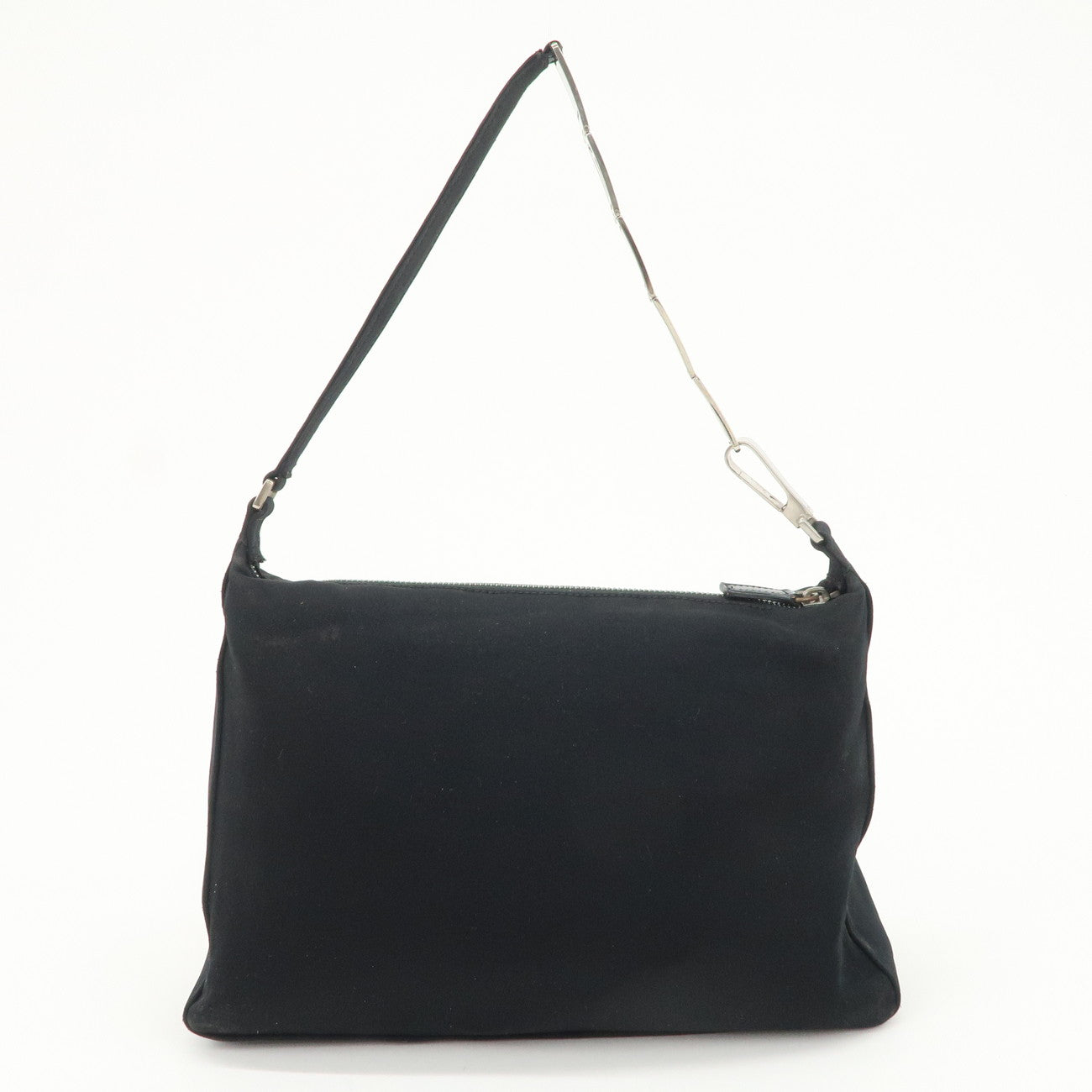 FENDI Polyester Chain Shoulder Bag Hand Bag Black Silver 091577