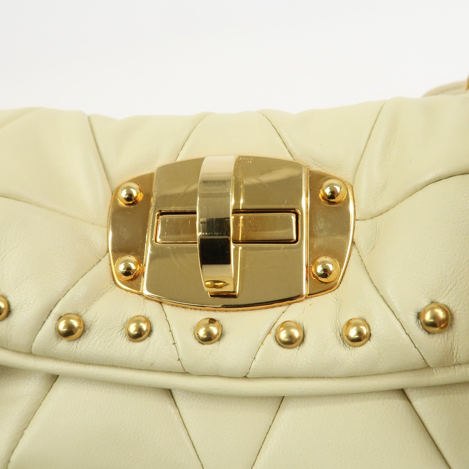 MIU MIU Logo Leather Shoulder Bag Hand Bag Cream