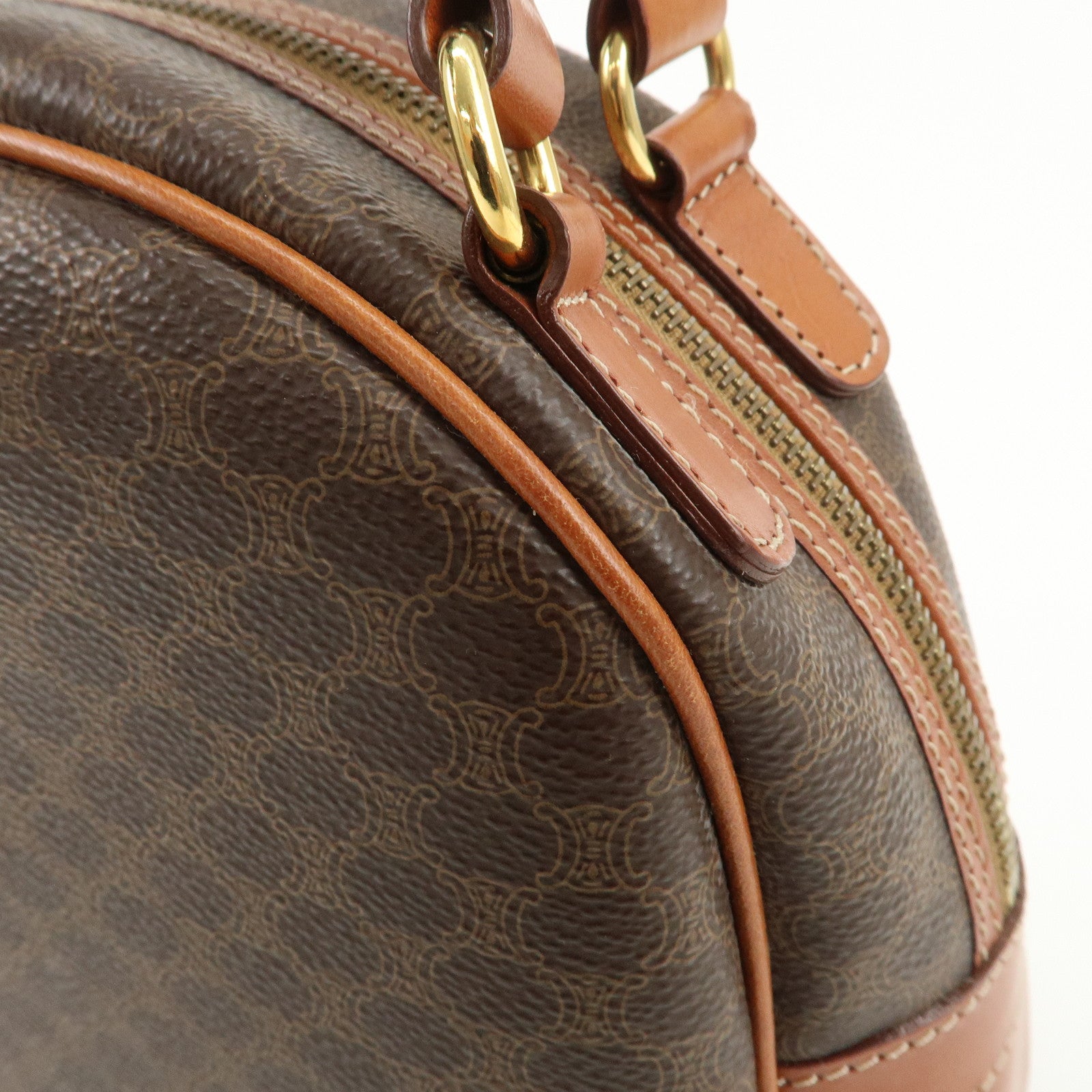 CELINE Macadam Logo PVC Leather Hand Bag Brown Gold