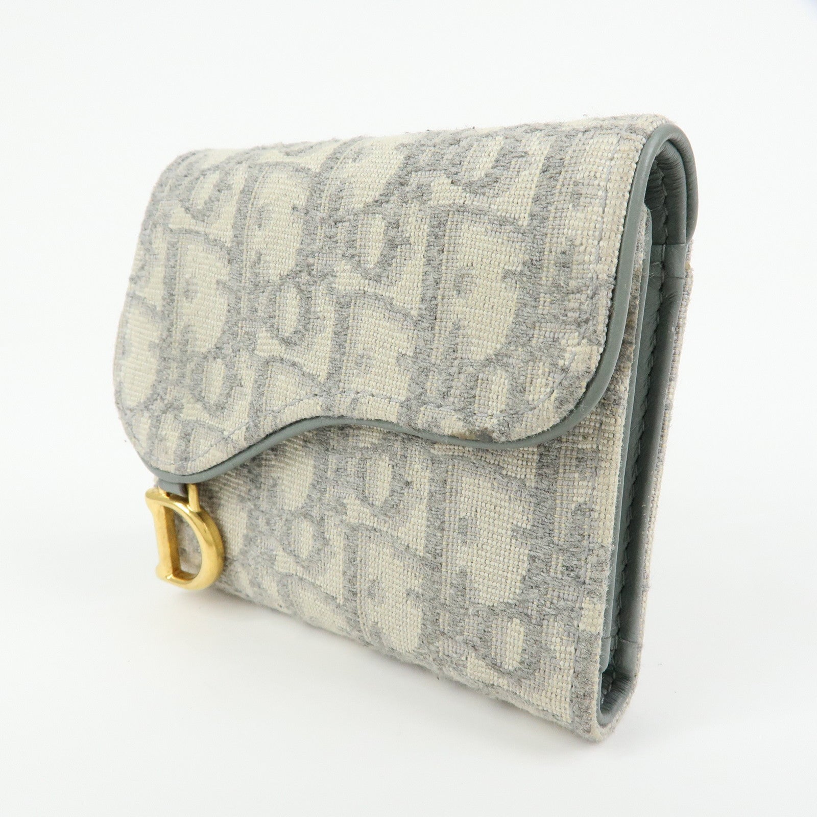 Christian Dior Trotter Jacquard Canvas Bi-fold Compact Wallet Gray