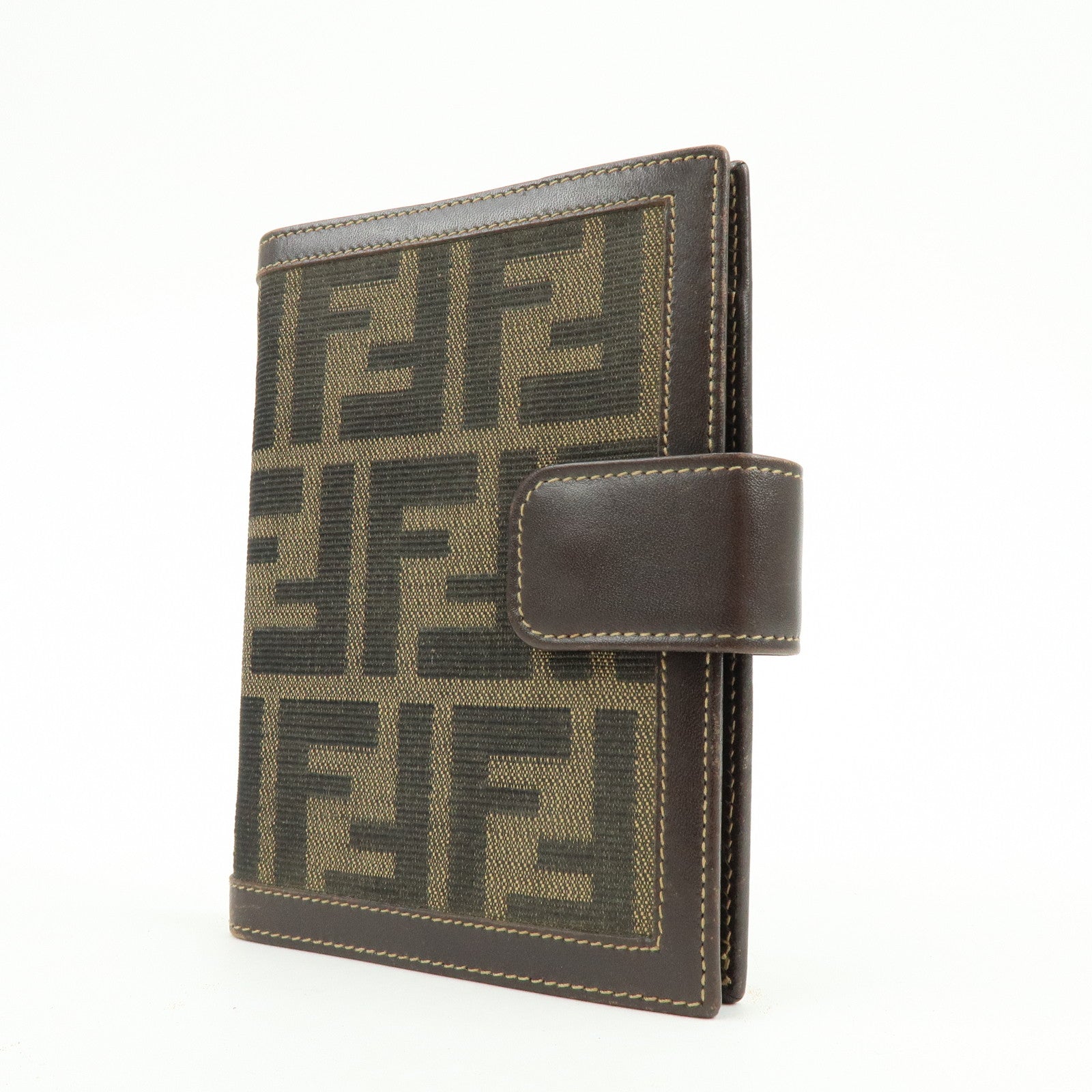 FENDI Zucca Canvas Leather Agenda Planner Cover Brown Black 30153
