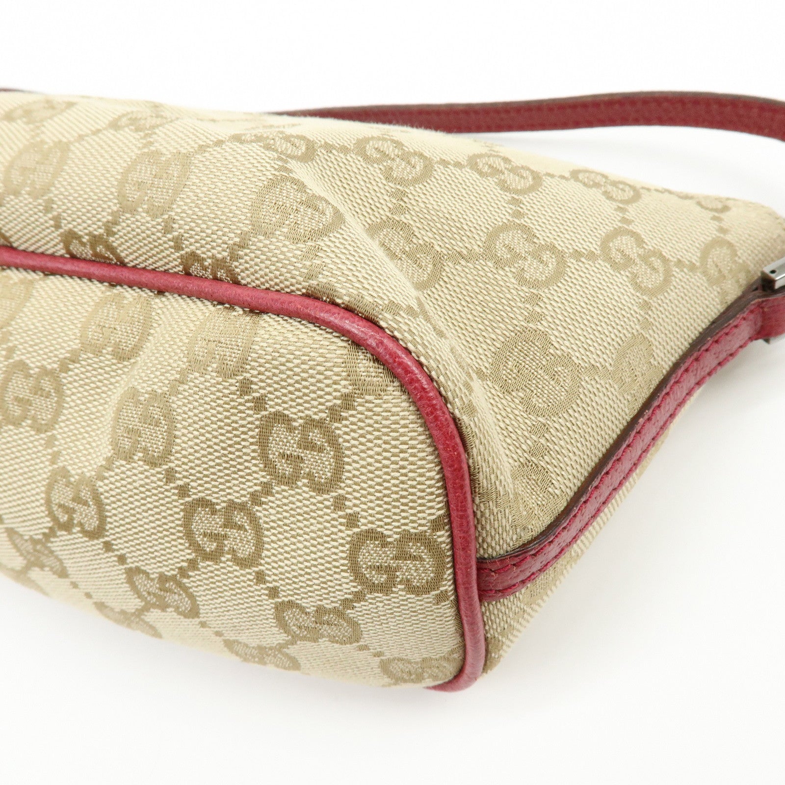 GUCCI Boat Bag GG Canvas Leather Hand Bag Beige Pink 07198