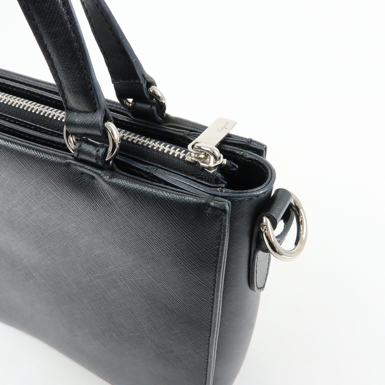 Ferragamo Vara Ribbon Leather 2Way Bag Hand Bag Black