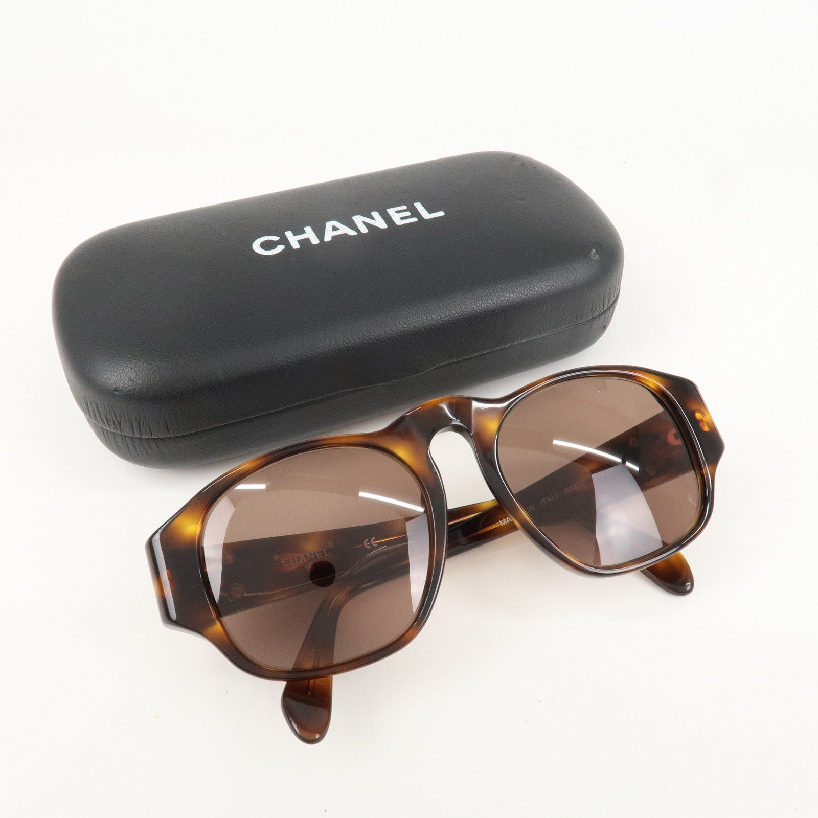 CHANEL COCO Mark Plastic Sunglasses Brown 01452 91235 Used