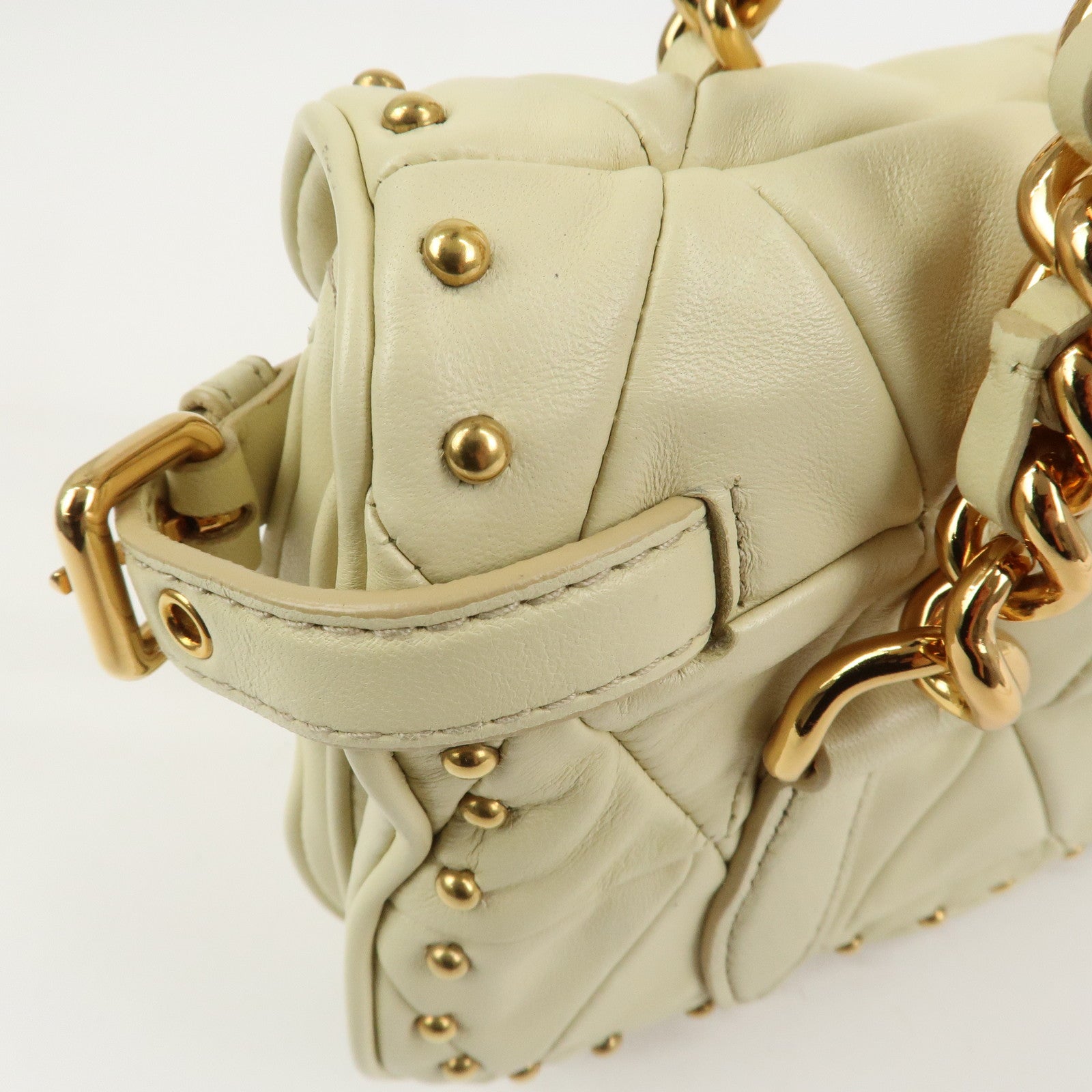 MIU MIU Logo Leather Shoulder Bag Hand Bag Cream