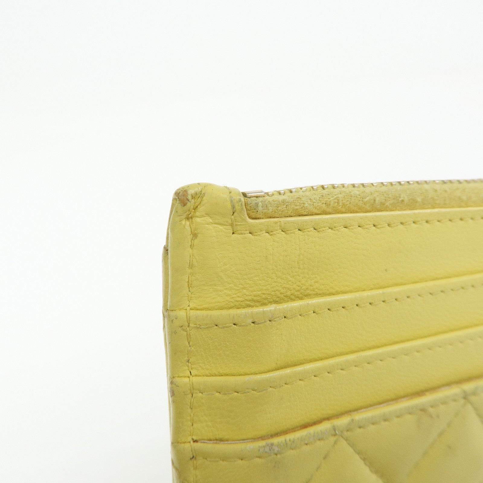 CHANEL Matelasse COCO Mark Lamb Skin Card Case Card Holder Yellow