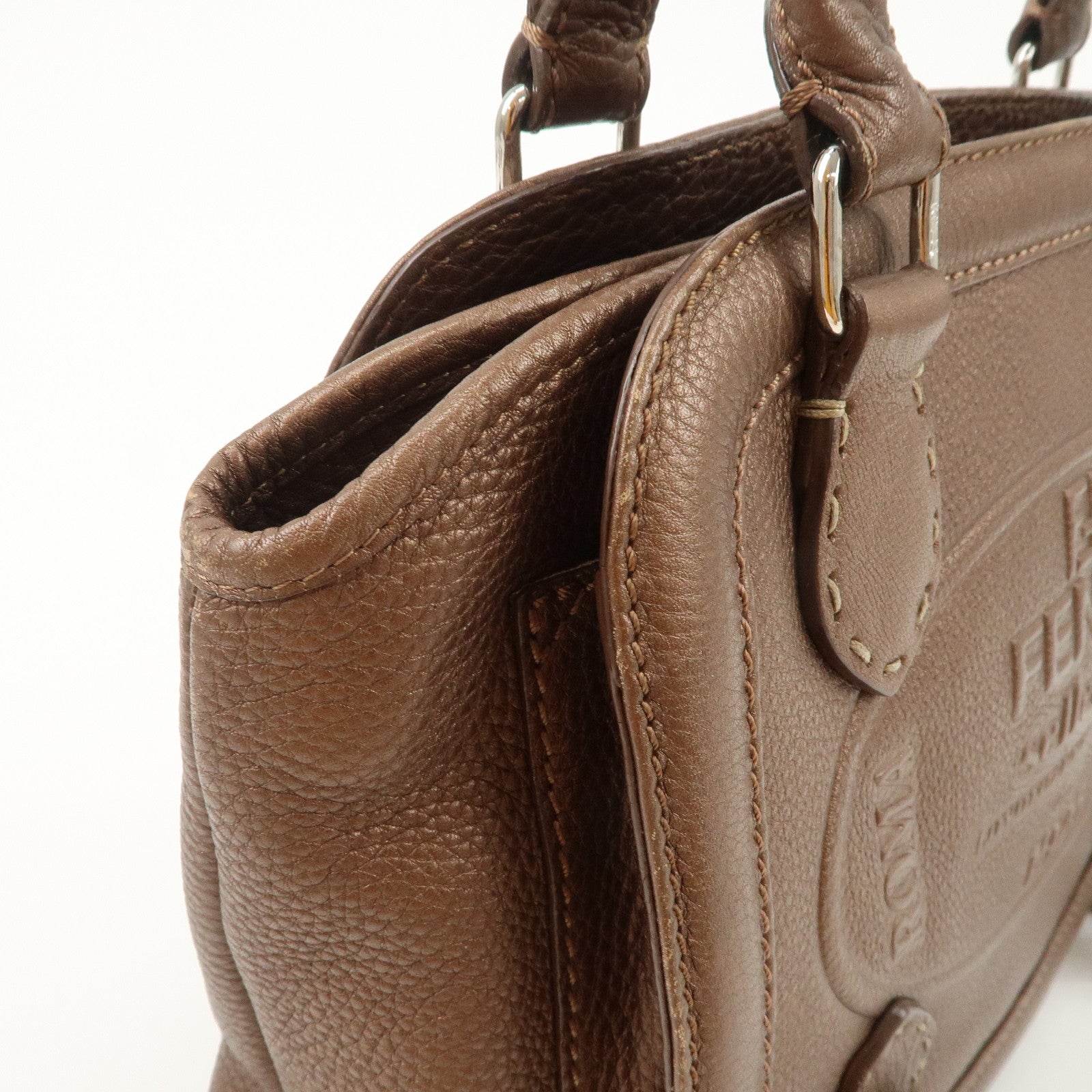 FENDI Seleria Leather Hand Bag Brown 8BN170