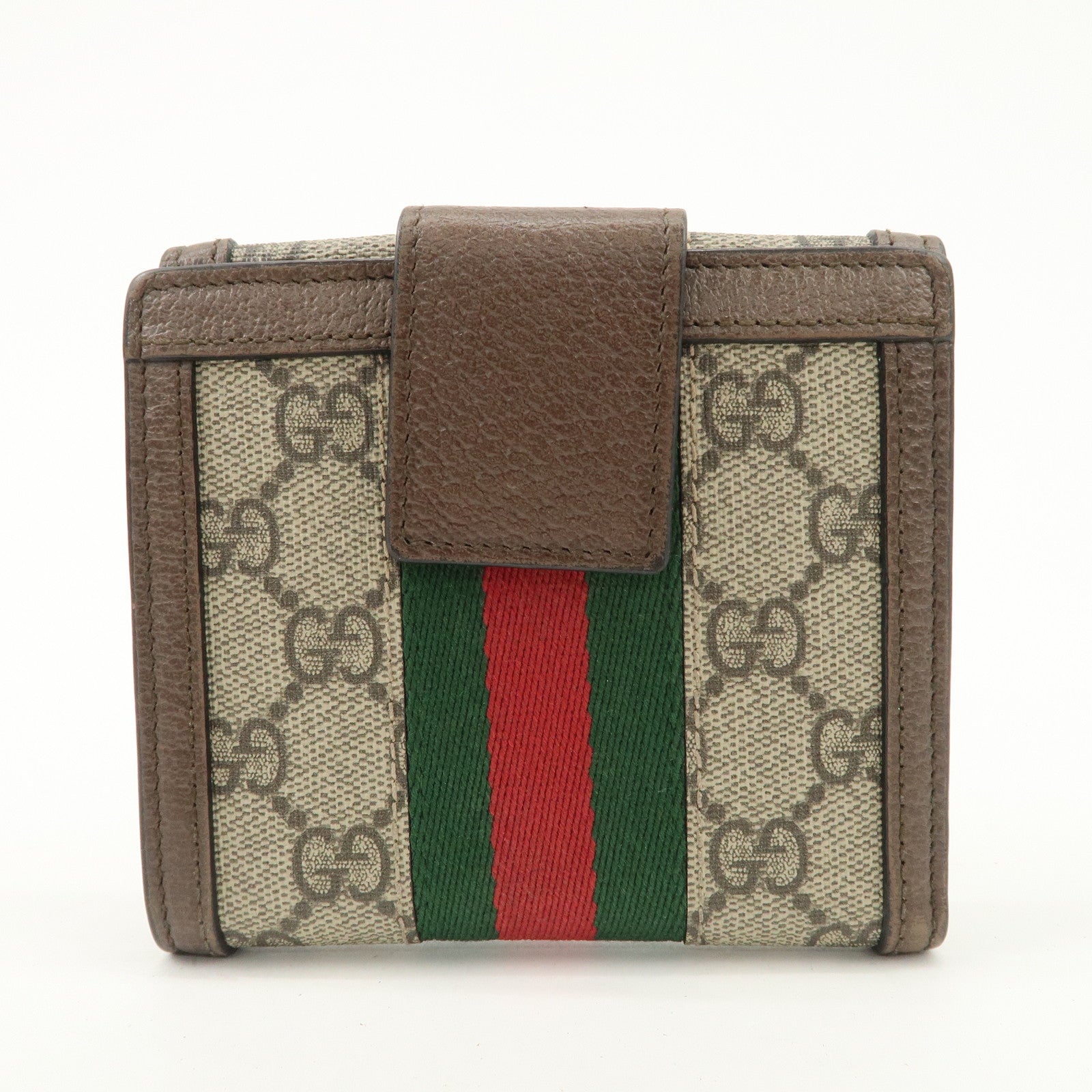 GUCCI Ophidia Sherry GG Supreme Wallet Beige Brown 523173 Used