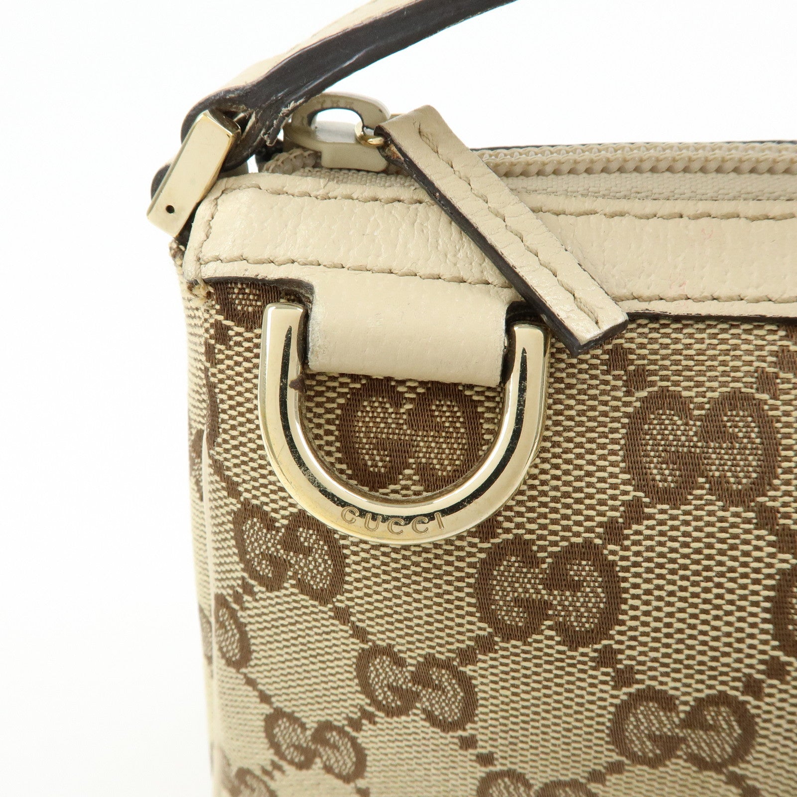 GUCCI GG Canvas Leather Hand Bag Beige Ivory 145750