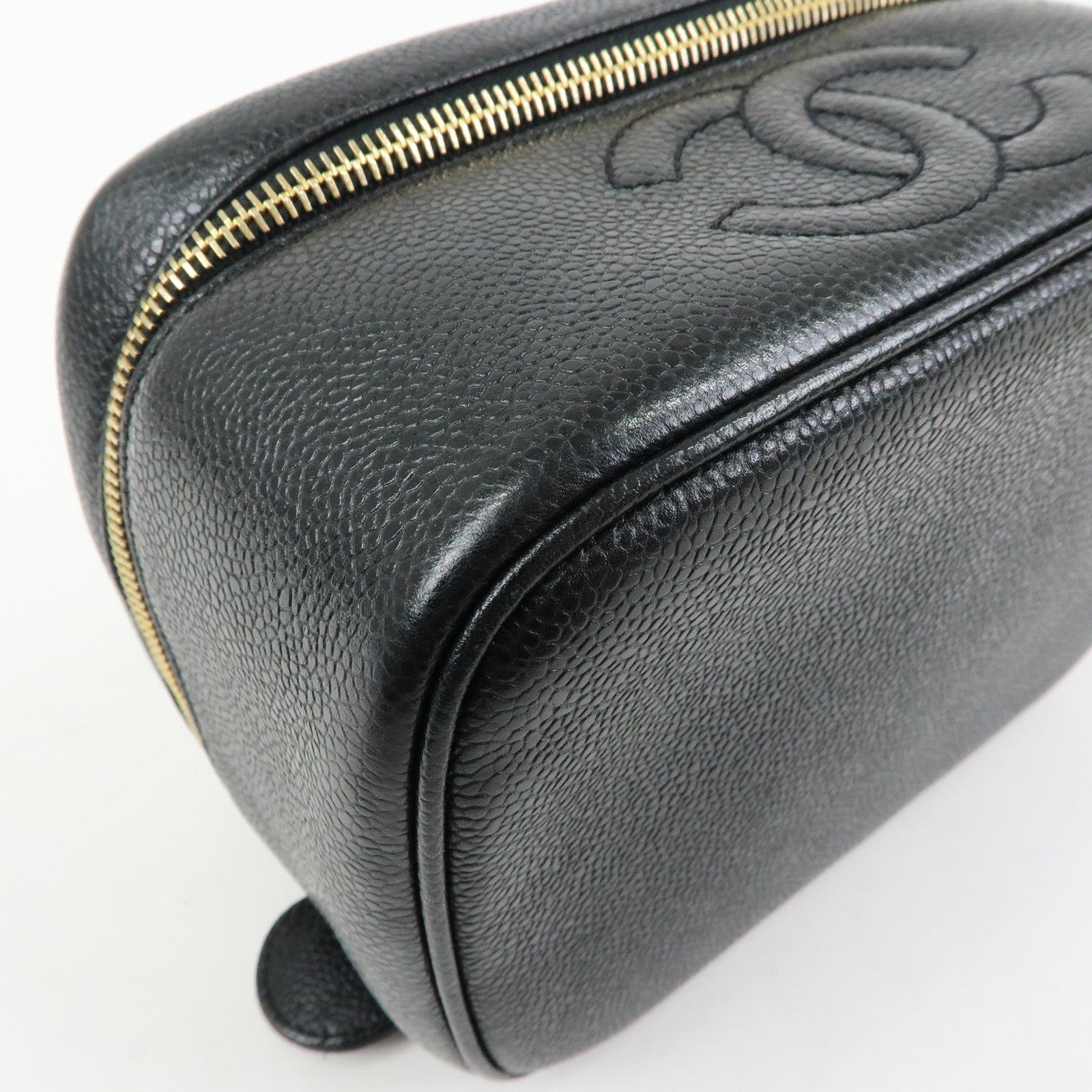 CHANEL COCO Mark Caviarskin Hand Bag Vanity Case Black A01997
