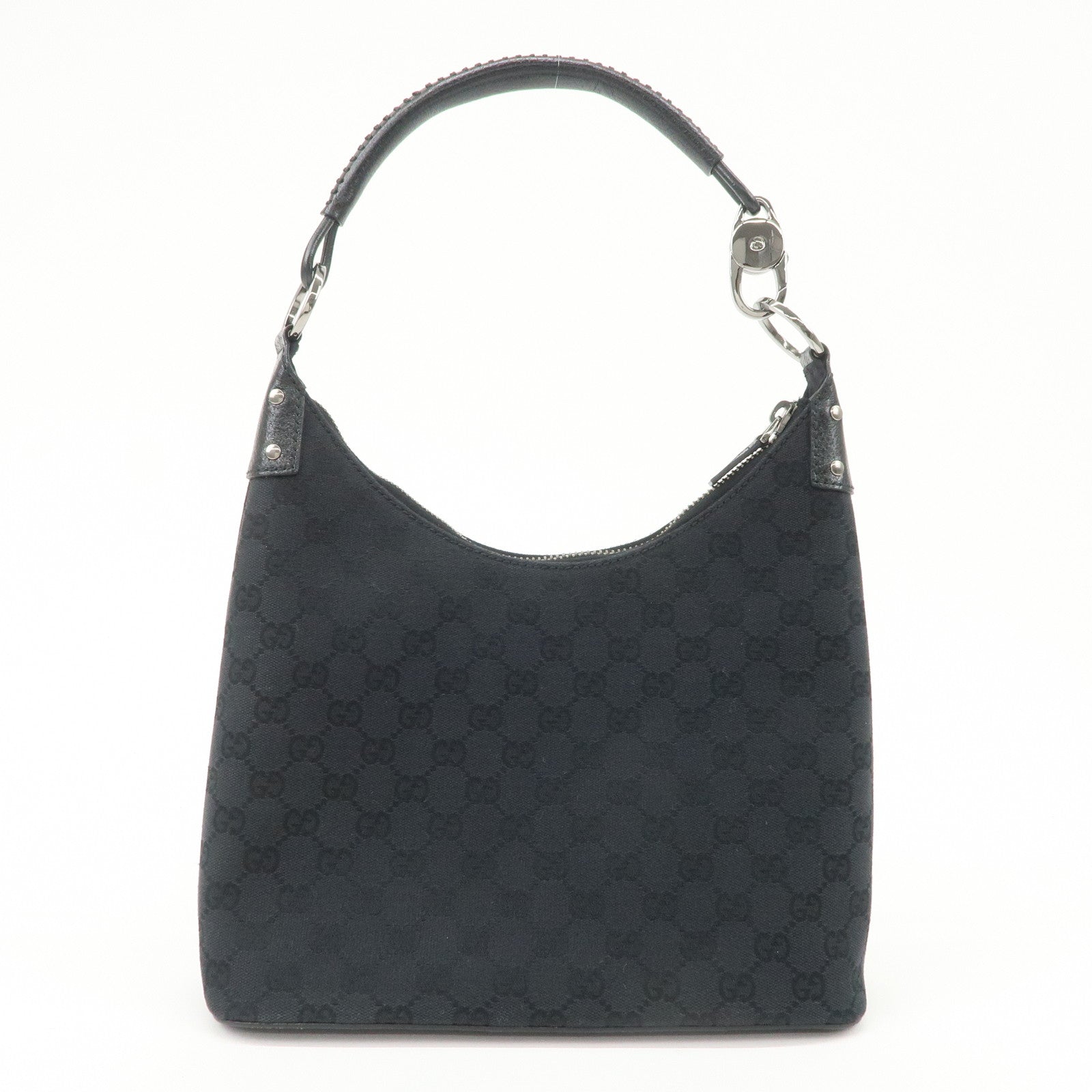 GUCCI GG Canvas Leather Shoulder Bag Hand Bag Black 115003
