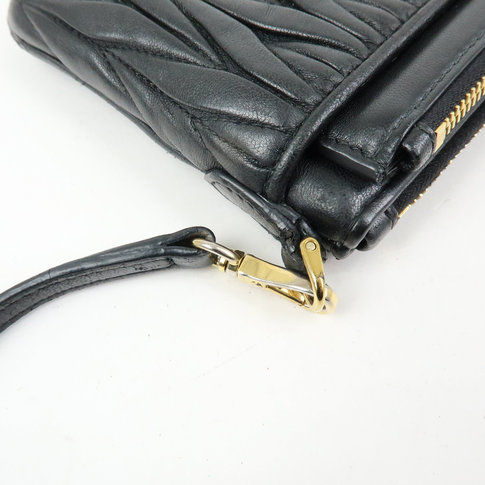 MIU MIU Matelasse Leather Gathered Shoulder Bag Crossbody Bag Black