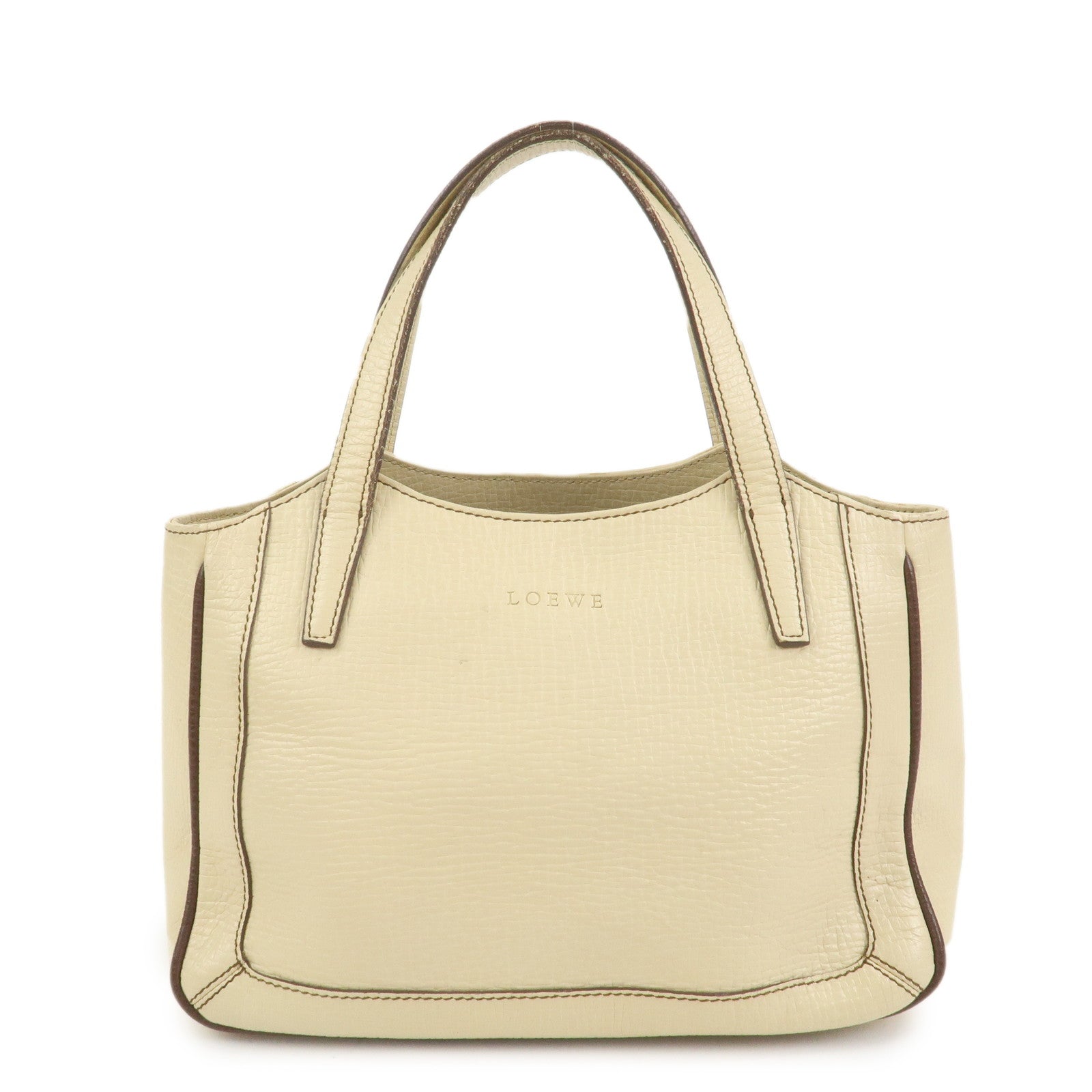 LOEWE Logo Leather Hand Bag Ivory