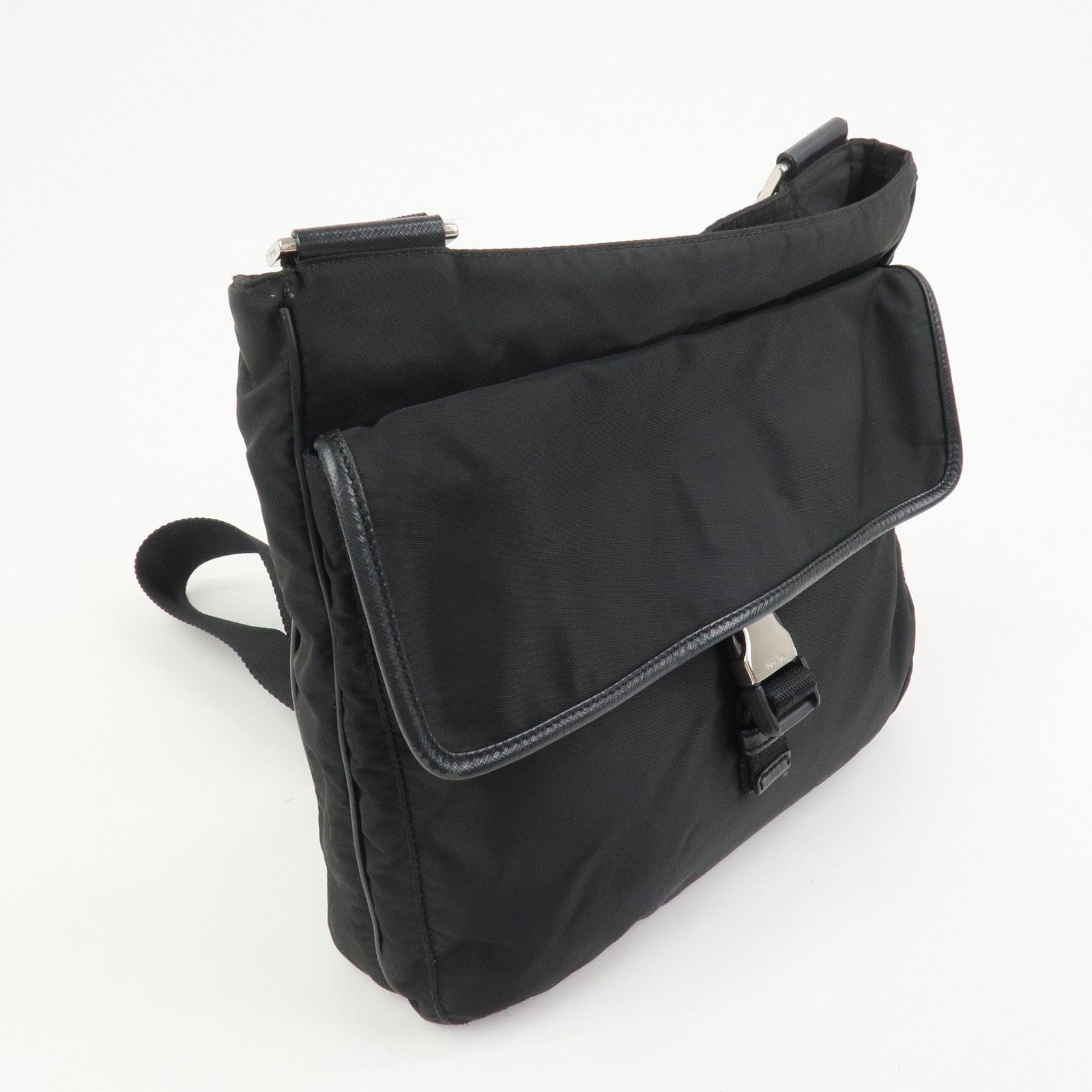 PRADA Nylon Saffiano Leather Shoulder Bag Black VA0269