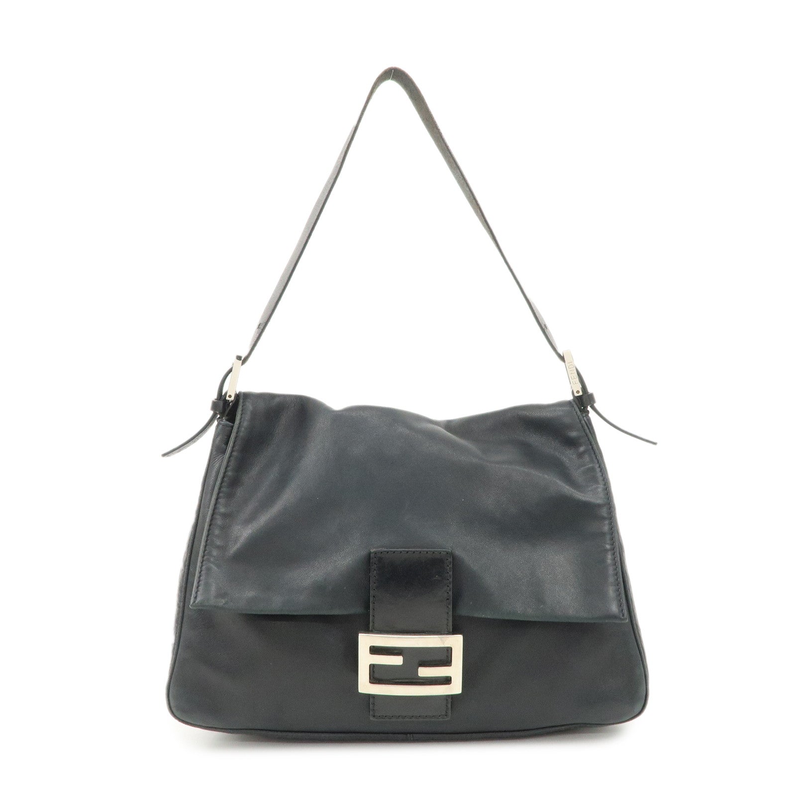 FENDI Mamma Baguette Leather Shoulder Bag Black 26325 Used