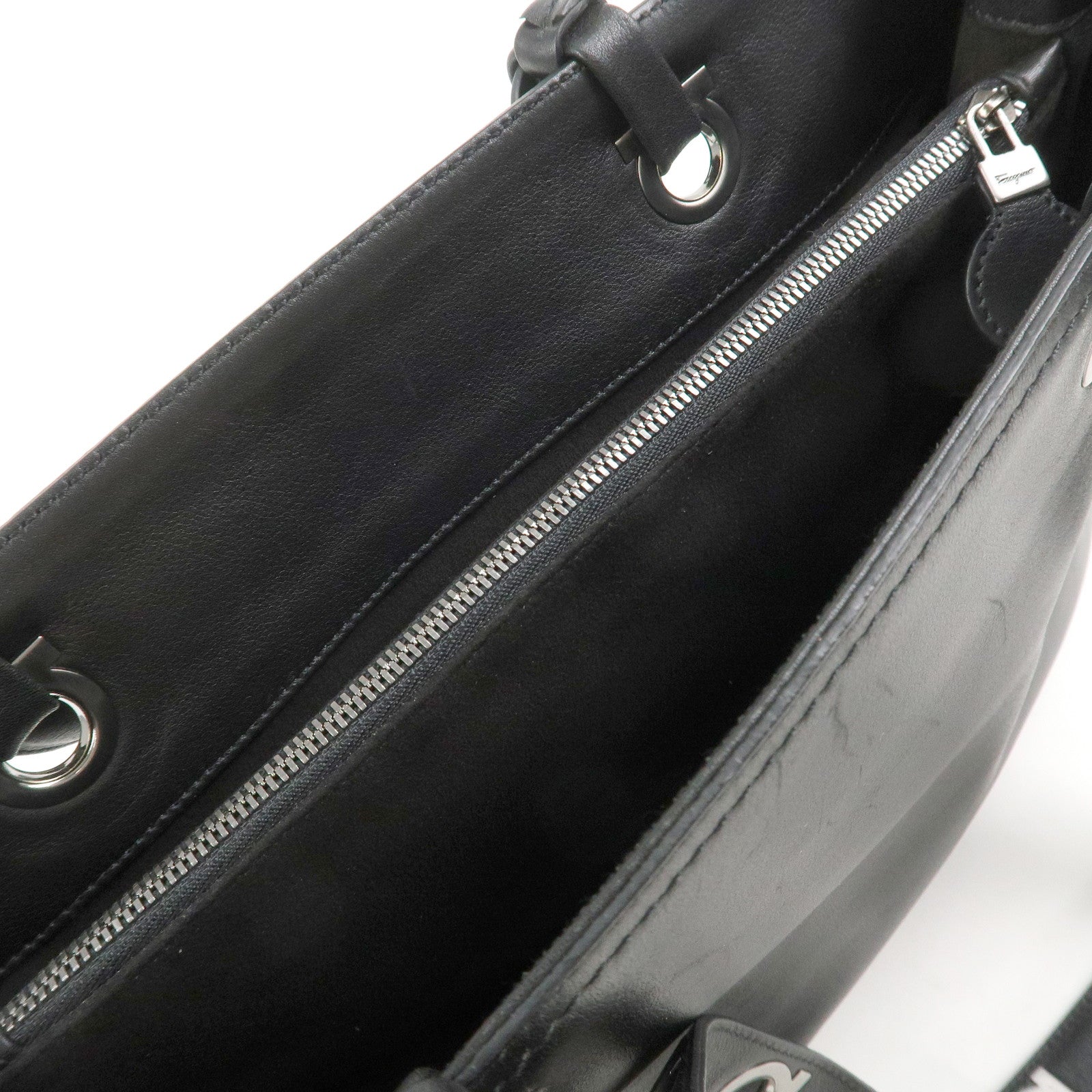 Ferragamo Gancini Leather Tote Bag Shoulder Bag Black