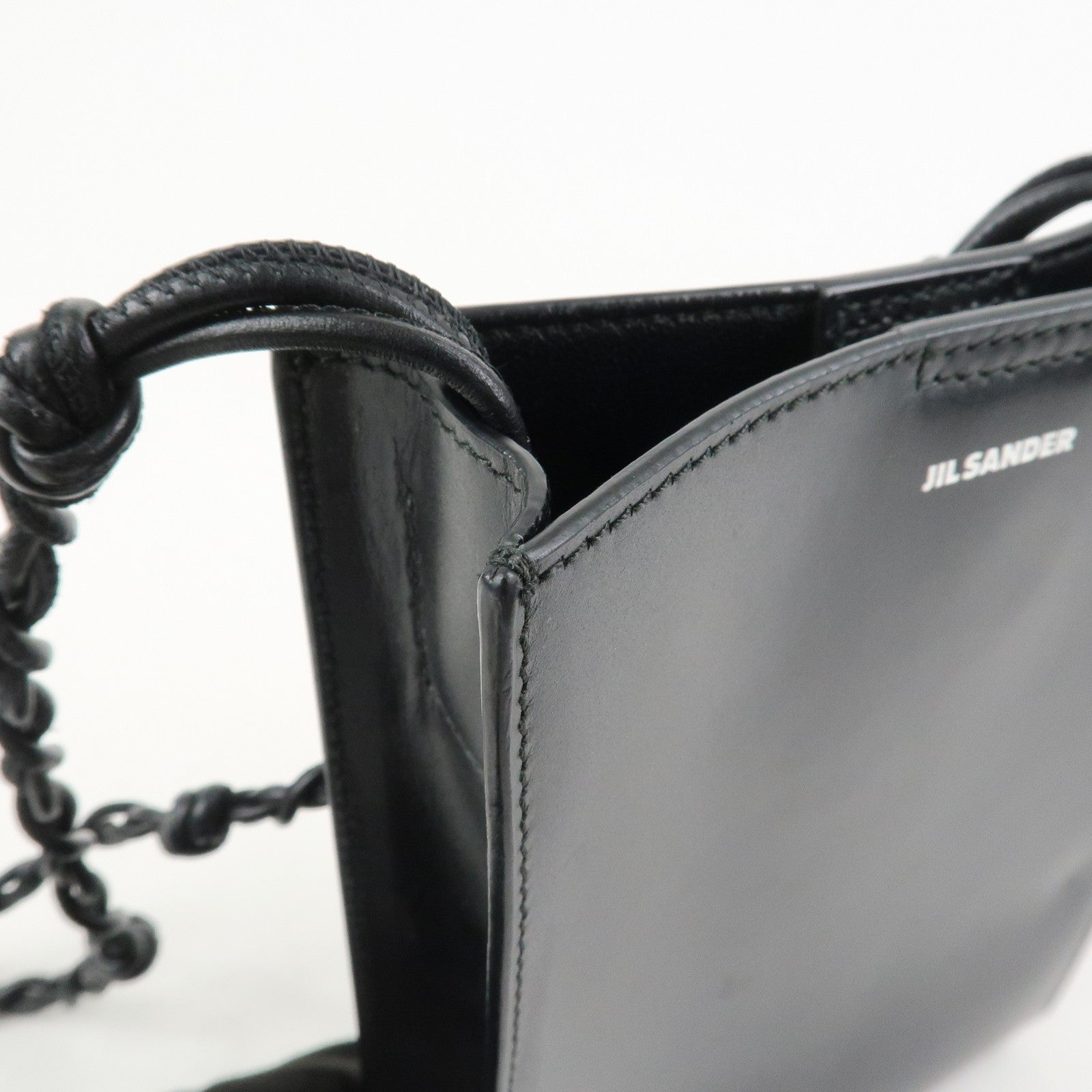 JIL SANDER Tangle Small Logo Leather Shoulder Bag Hand Bag Black