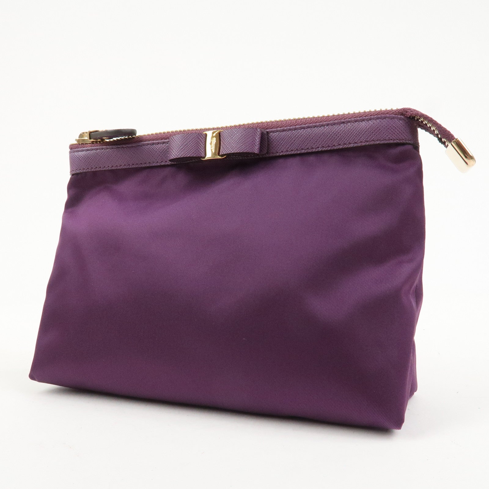 Ferragamo Set Of 2 Leather Nylon Pouch Black Purple Gold