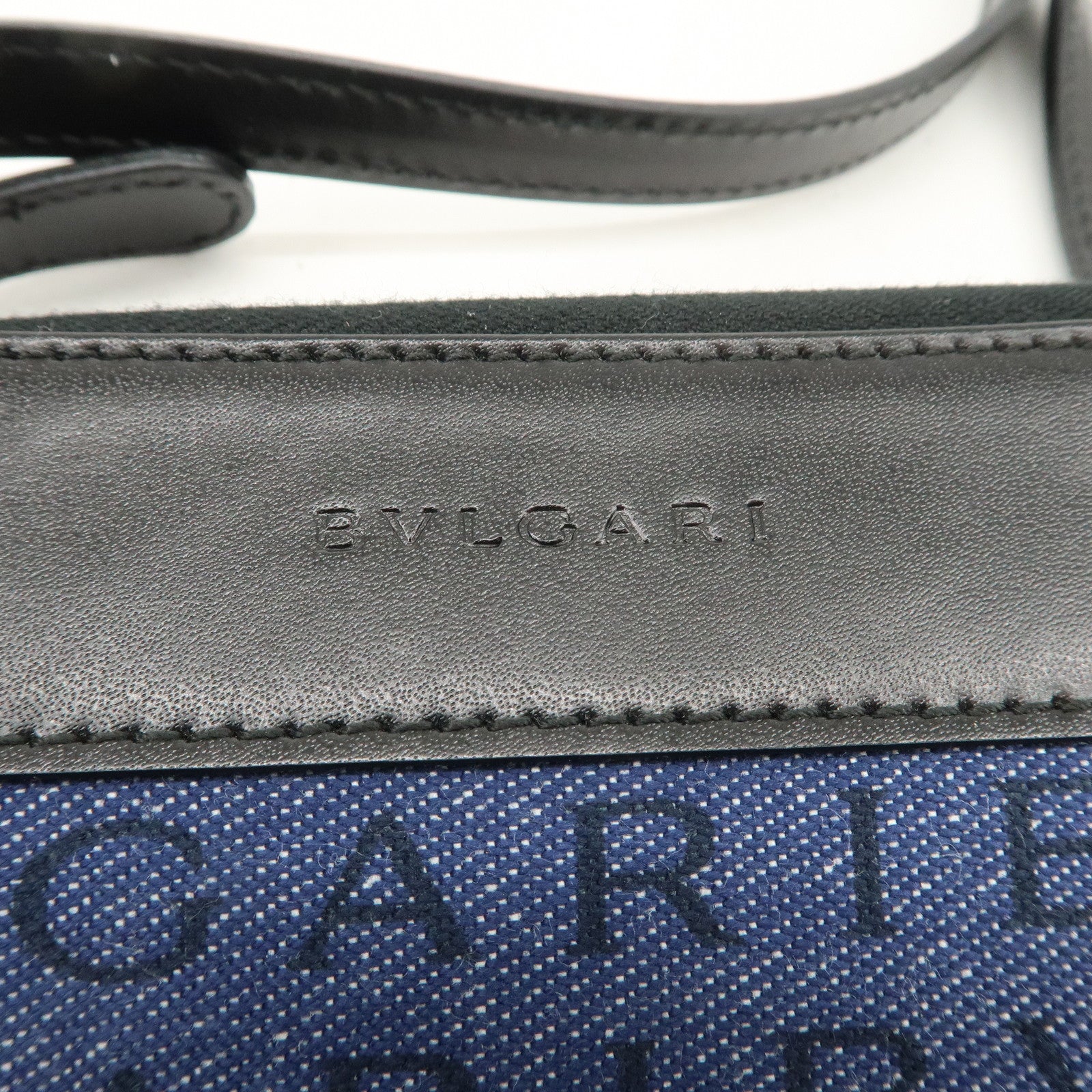 BVLGARI Logo Mania Denim Leather Shoulder Bag Crossbody Bag Blue