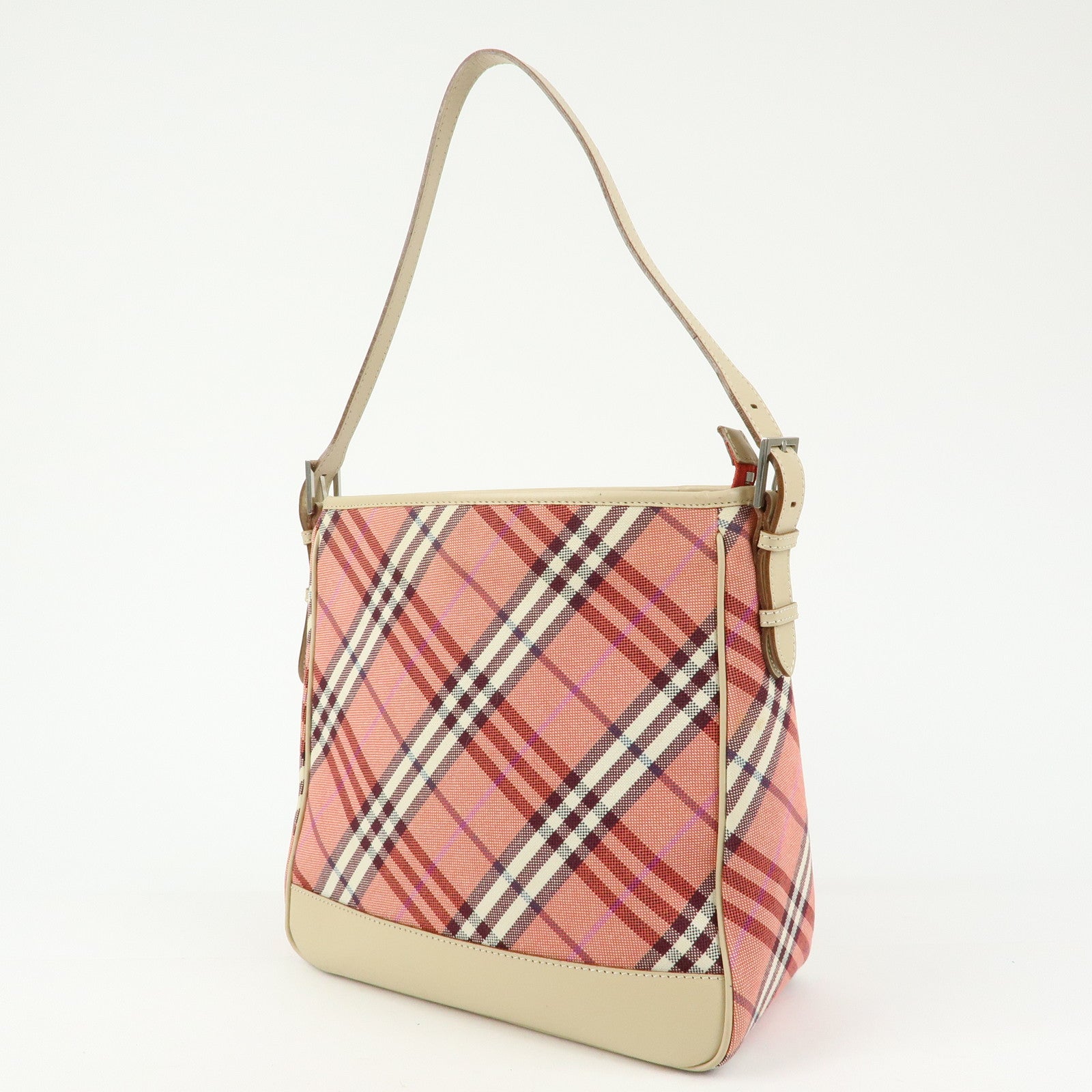 BURBERRY Blue Label Canvas Leather Shoulder Bag Hand Bag Pink Beige