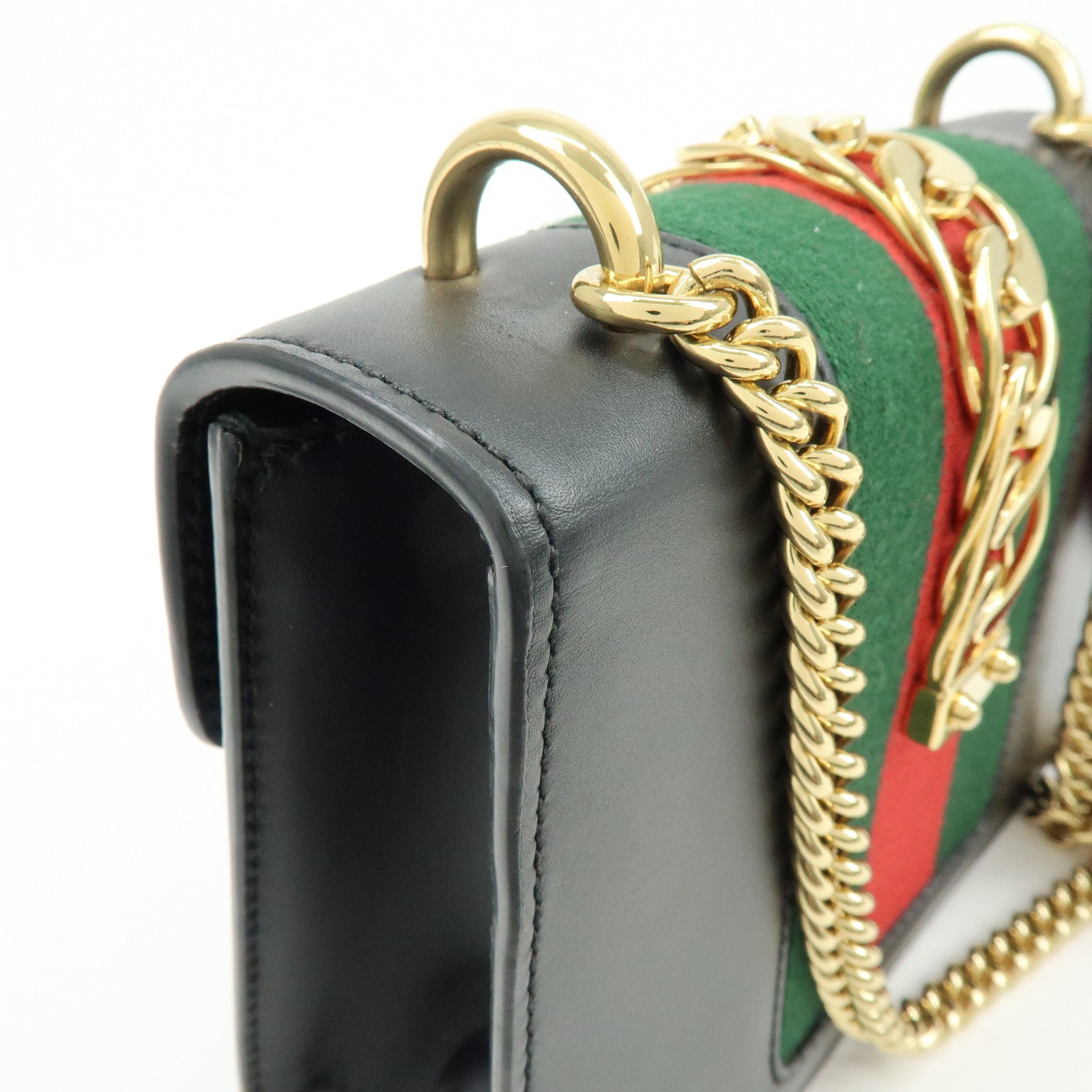 GUCCI Sylvie Sherry Leather Chain Shoulder Bag Black 431666