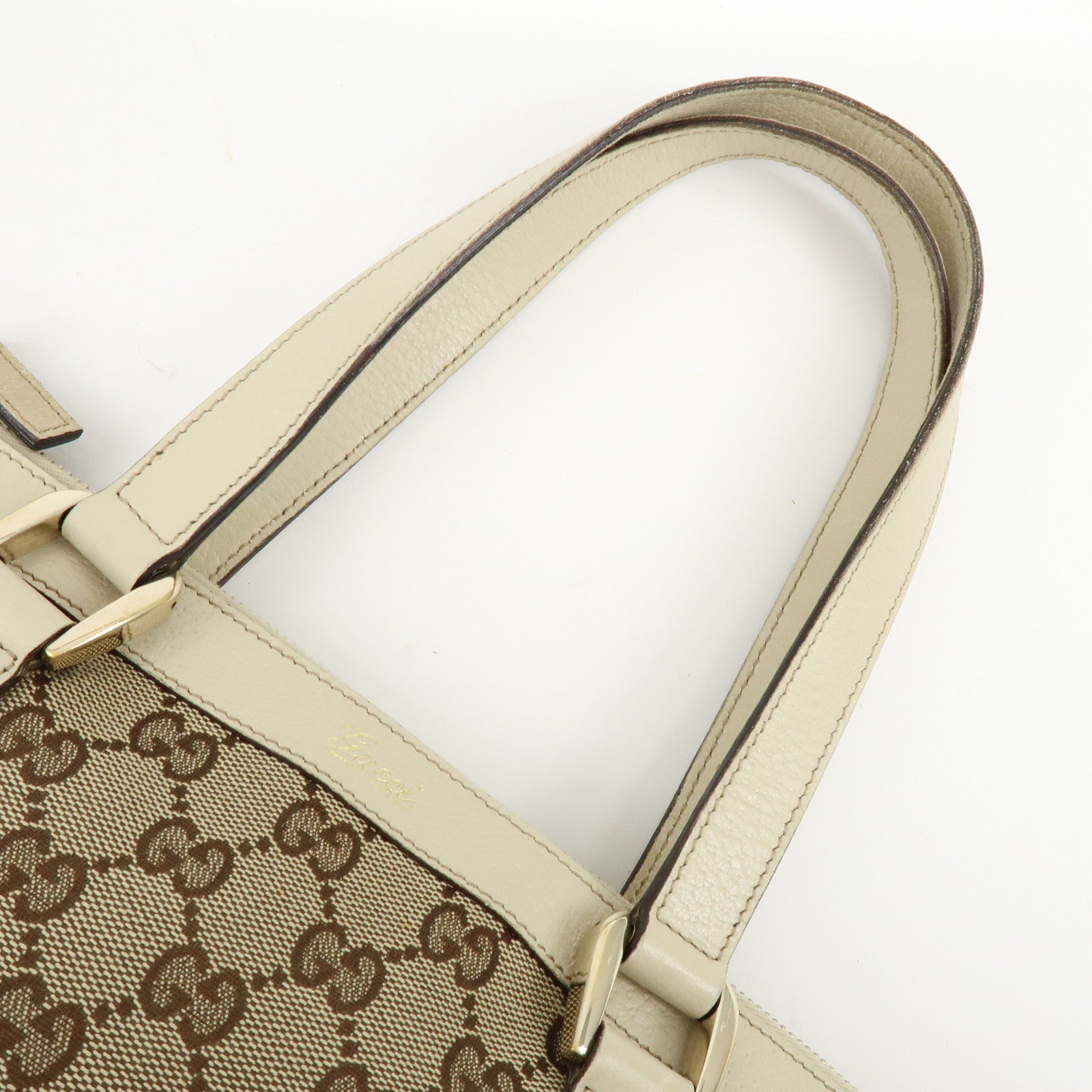 GUCCI Abbey GG Canvas Leather Tote Bag Hand Bag Beige Ivory 141471