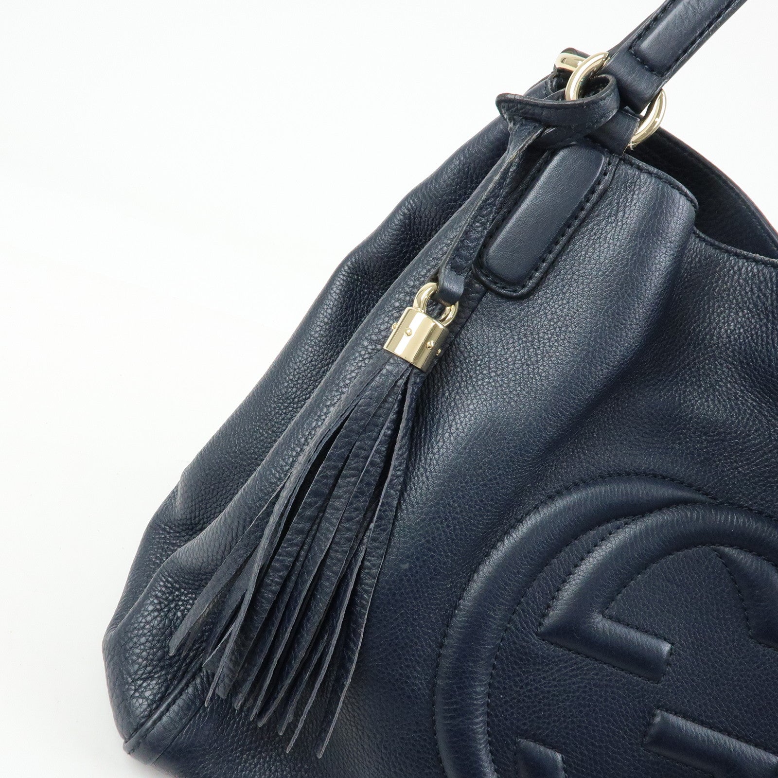 GUCCI SOHO Interlocking G Leather Tote Bag Shoulder Bag Navy 282309