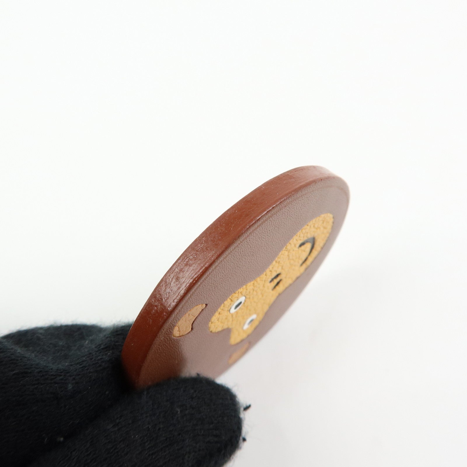 HERMES Leather Bag Charm Key Holder Monkey Brown Yellow